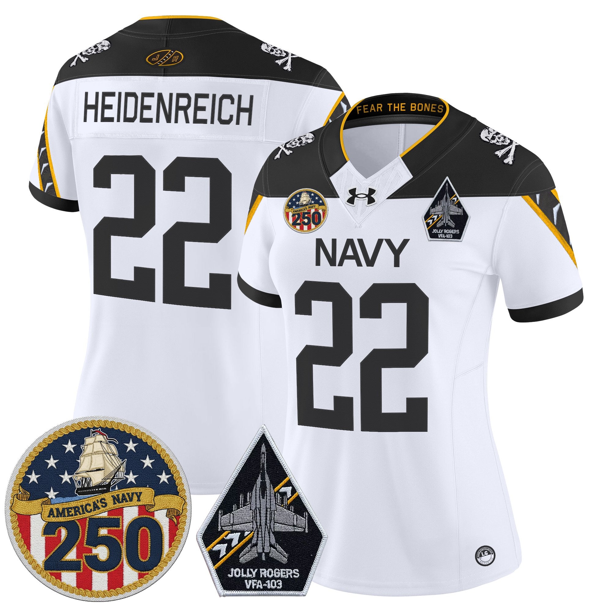 Women's Navy Midshipmen 'Jolly Rogers Edition' Vapor Limited Jersey - 250th Anniversary Patch - All Stitched