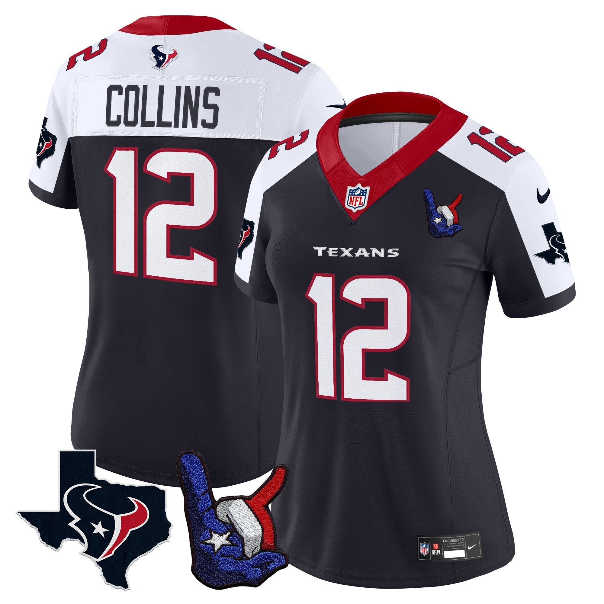 Women's Houston Texans Hand Sign Throwing Up The H Vapor Jersey - All Stitched