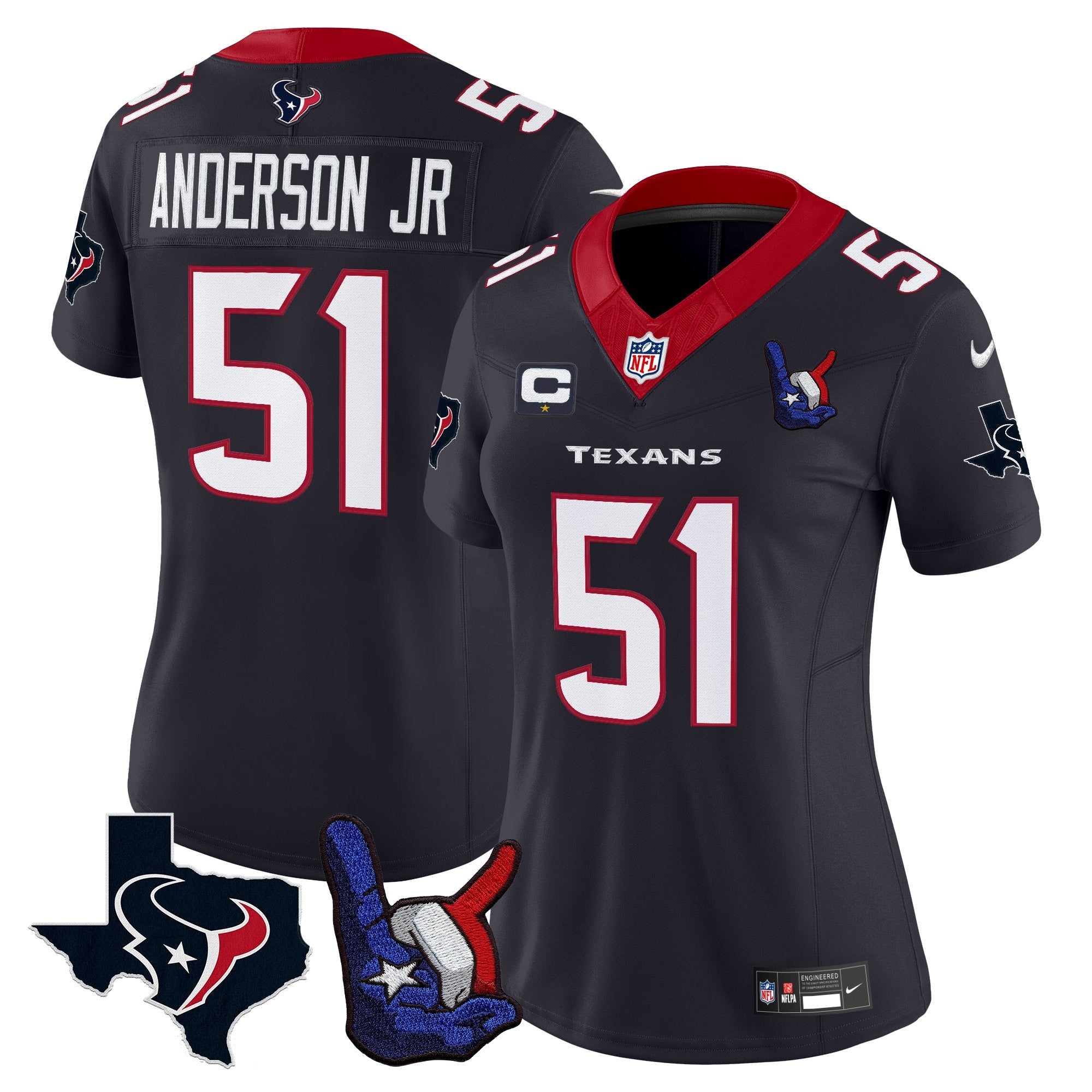 Women's Houston Texans Hand Sign Throwing Up The H Vapor Jersey - All Stitched