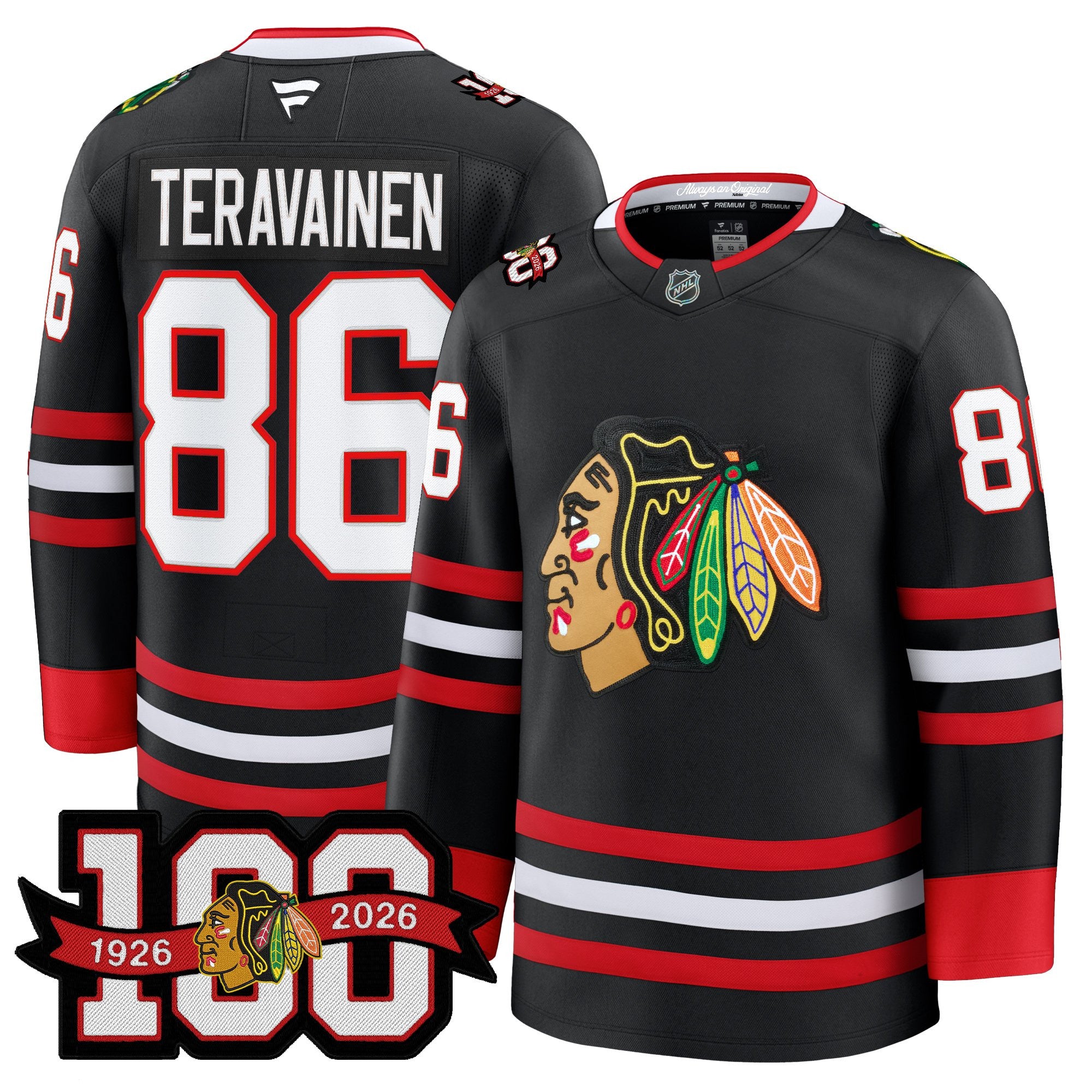 Men's Chicago Blackhawks 2025/26 Premium Jersey - 100th Anniversary Patch -All Stitched