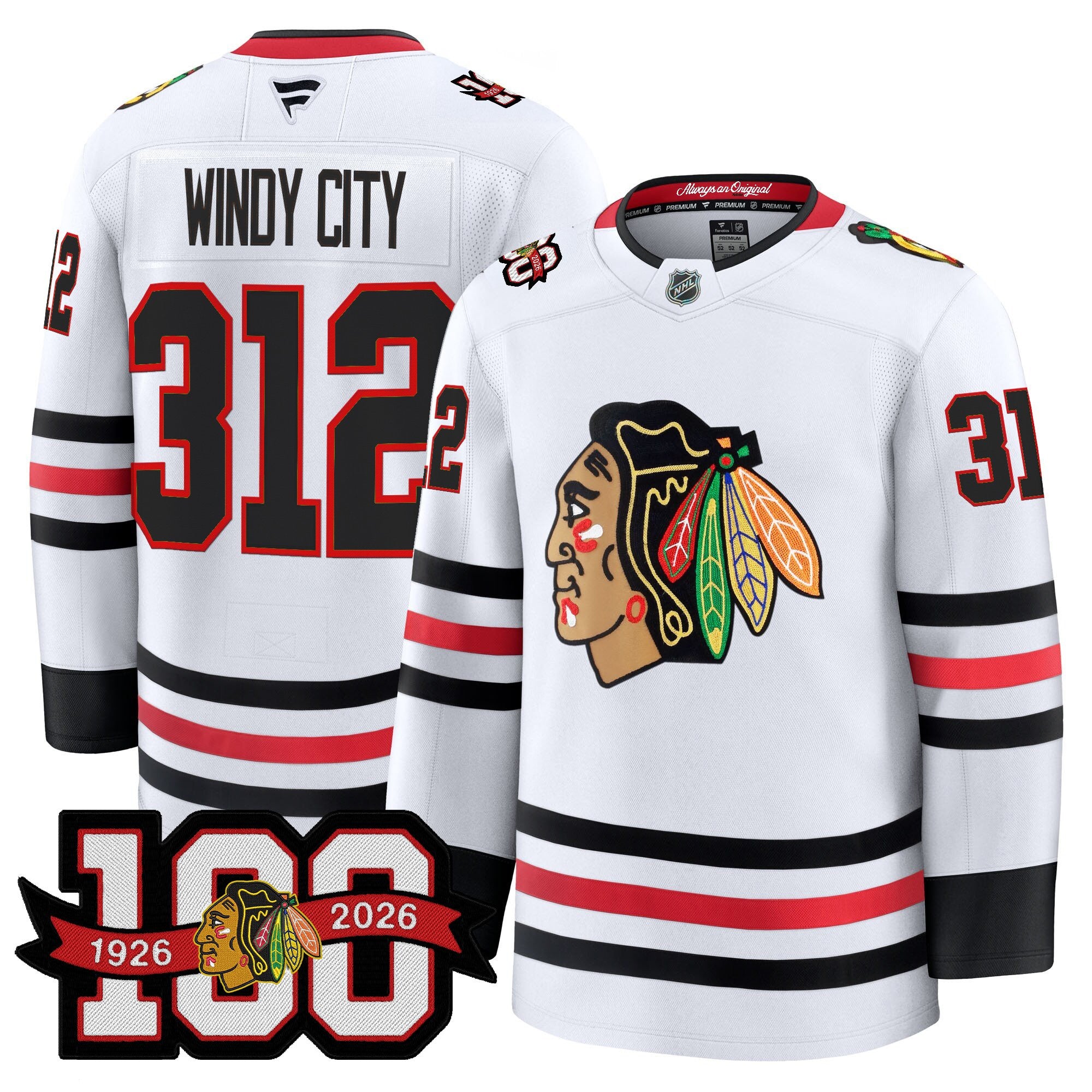 Men's Chicago Blackhawks 2025/26 Premium Jersey - 100th Anniversary Patch -All Stitched
