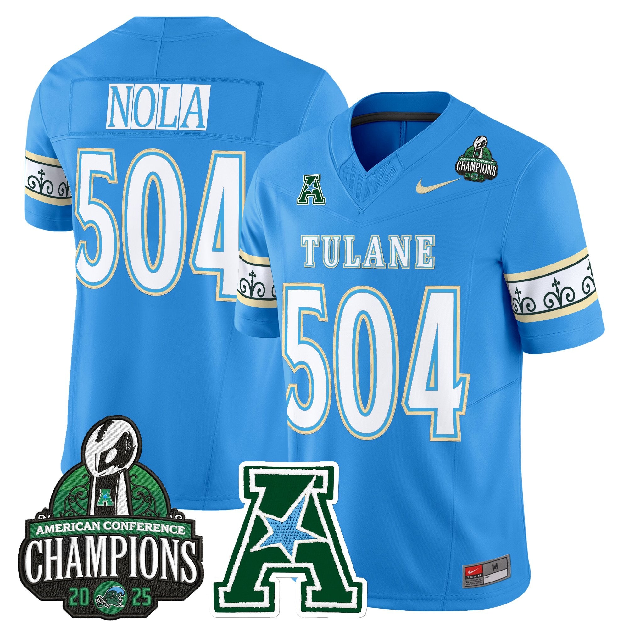 Men's Tulane Green Wave 'City Edition' Vapor Limited Jersey - 2025 AAC Champions Patch - All Stitched