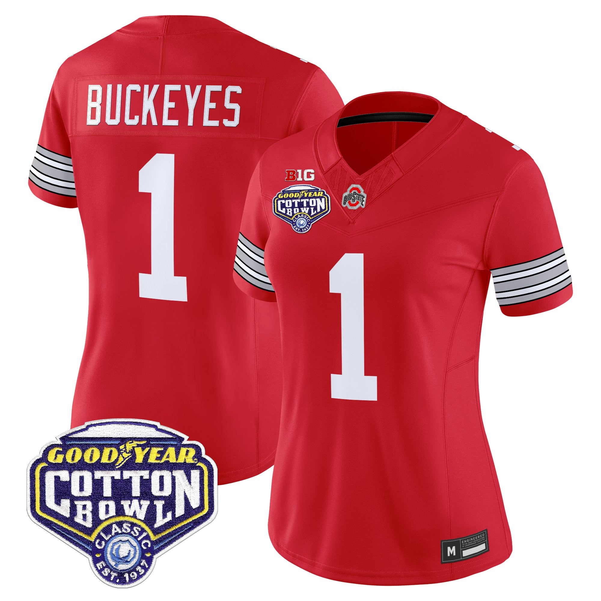 Women's Ohio State Buckeyes 'Heritage Stripe' Vapor Limited Jersey - 2025 Cotton Bowl Patch - All Stitched