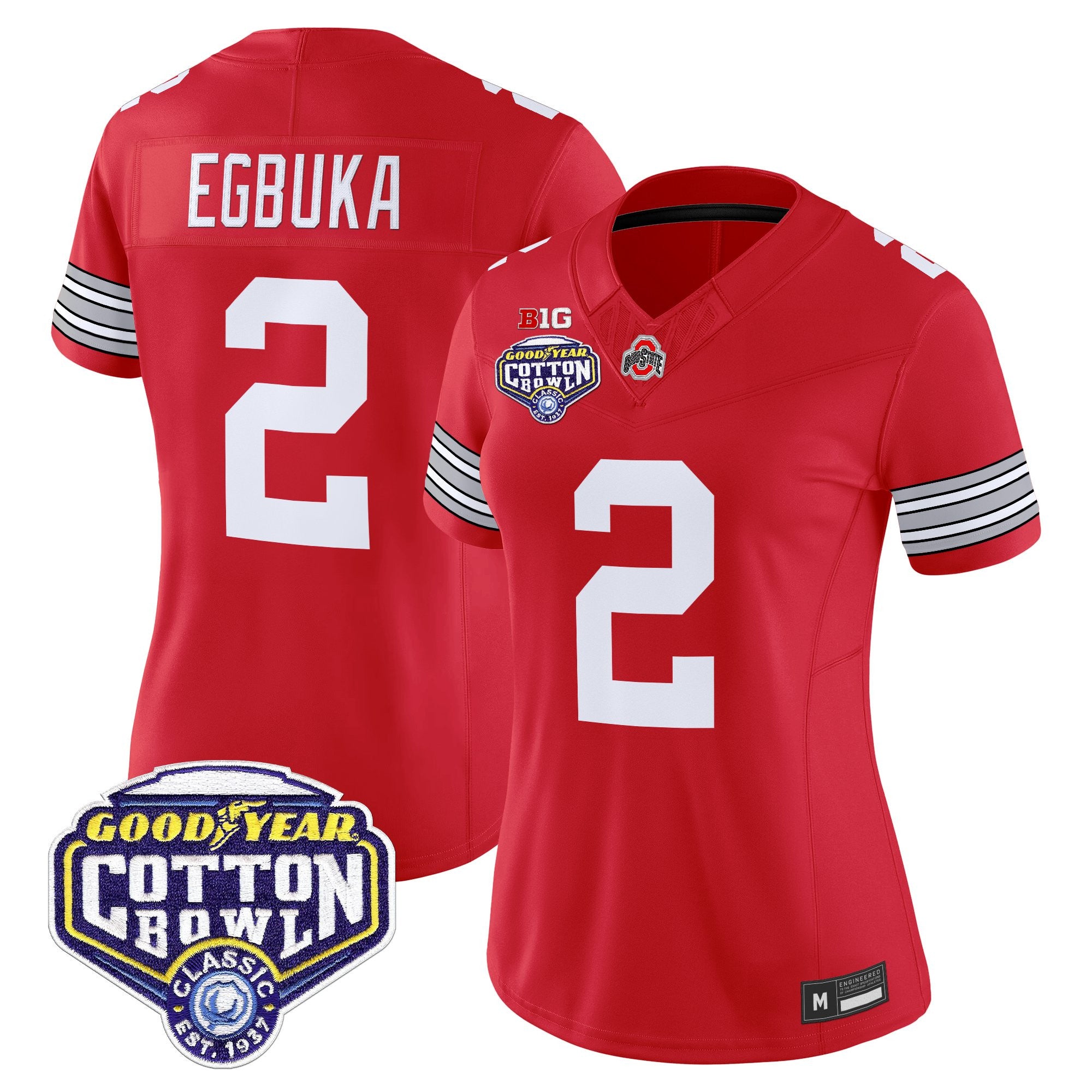 Women's Ohio State Buckeyes 'Heritage Stripe' Vapor Limited Jersey - 2025 Cotton Bowl Patch - All Stitched