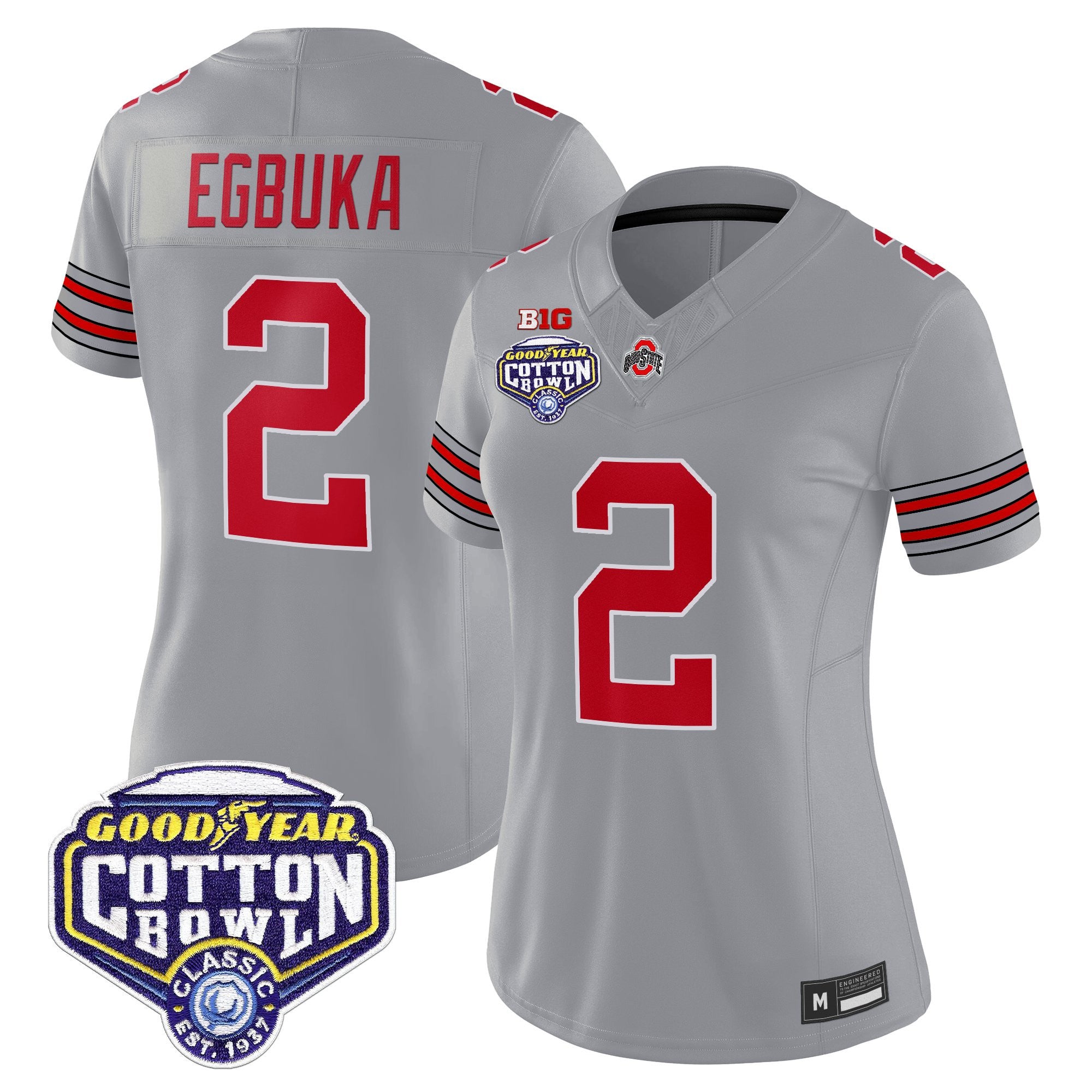 Women's Ohio State Buckeyes 'Heritage Stripe' Vapor Limited Jersey - 2025 Cotton Bowl Patch - All Stitched