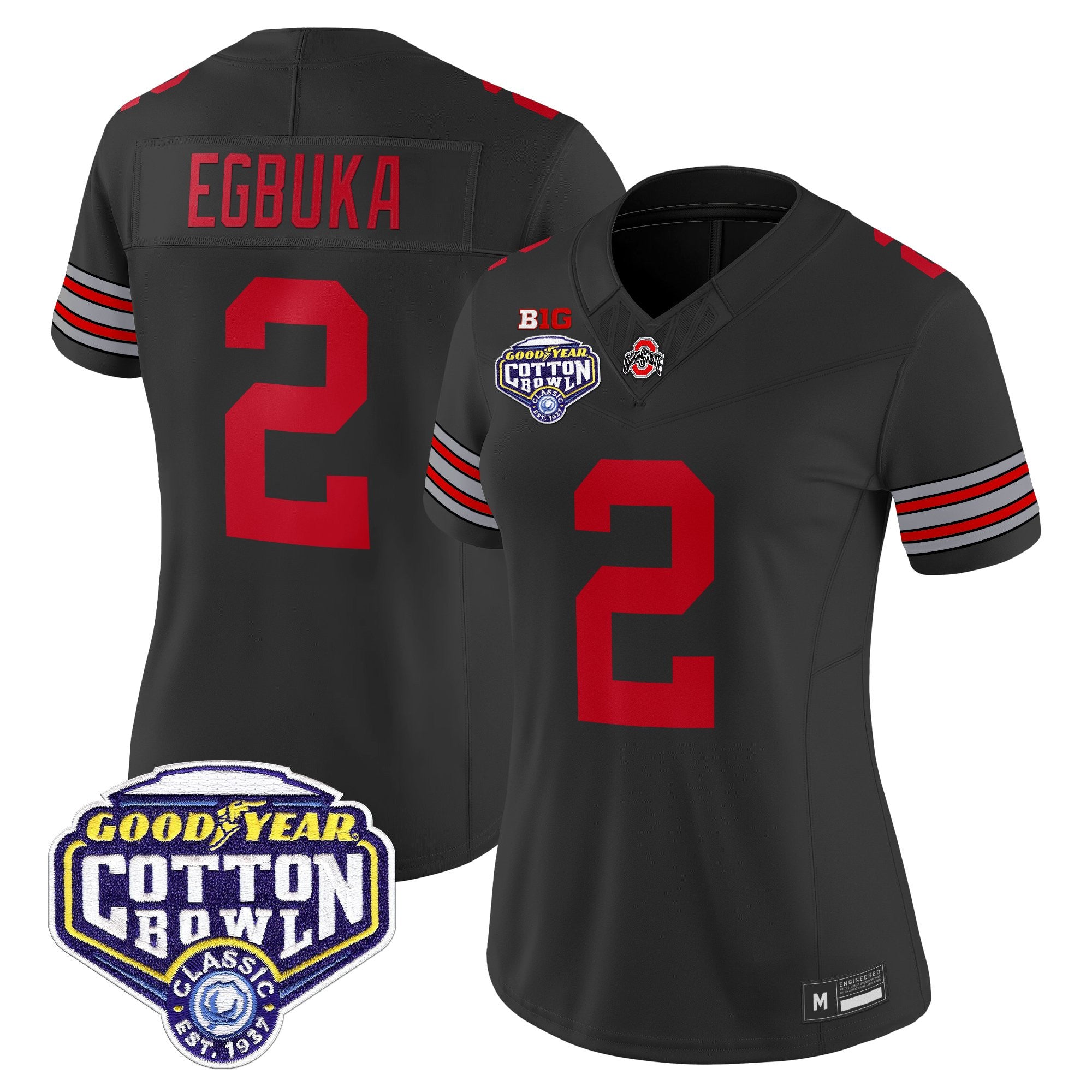 Women's Ohio State Buckeyes 'Heritage Stripe' Vapor Limited Jersey - 2025 Cotton Bowl Patch - All Stitched