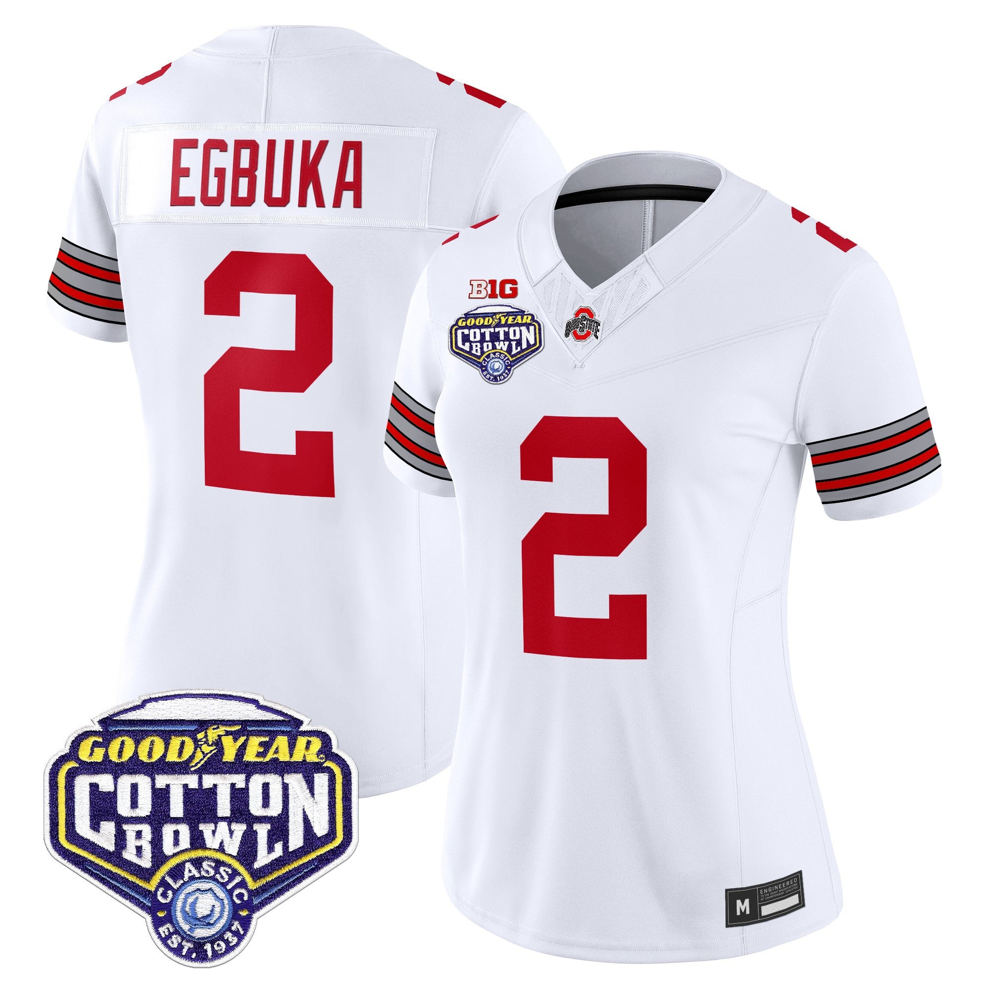 Women's Ohio State Buckeyes 'Heritage Stripe' Vapor Limited Jersey - 2025 Cotton Bowl Patch - All Stitched
