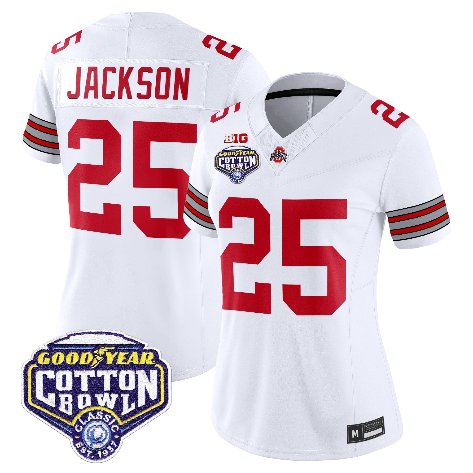 Women's Ohio State Buckeyes 'Heritage Stripe' Vapor Limited Jersey - 2025 Cotton Bowl Patch - All Stitched