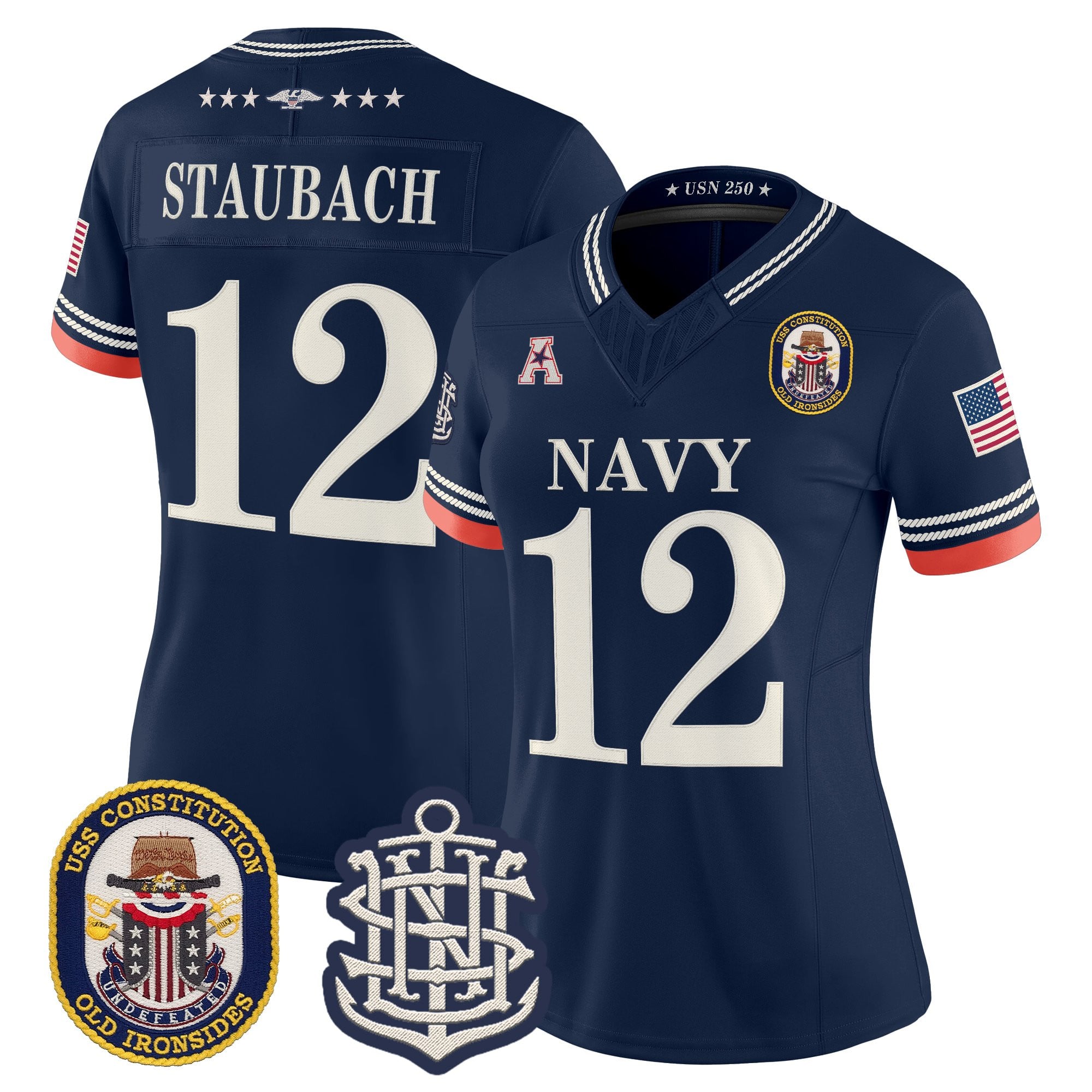 Women's Navy Midshipmen 250th Anniversary Vapor Limited Jersey - USS Constitution Patch - Stitched
