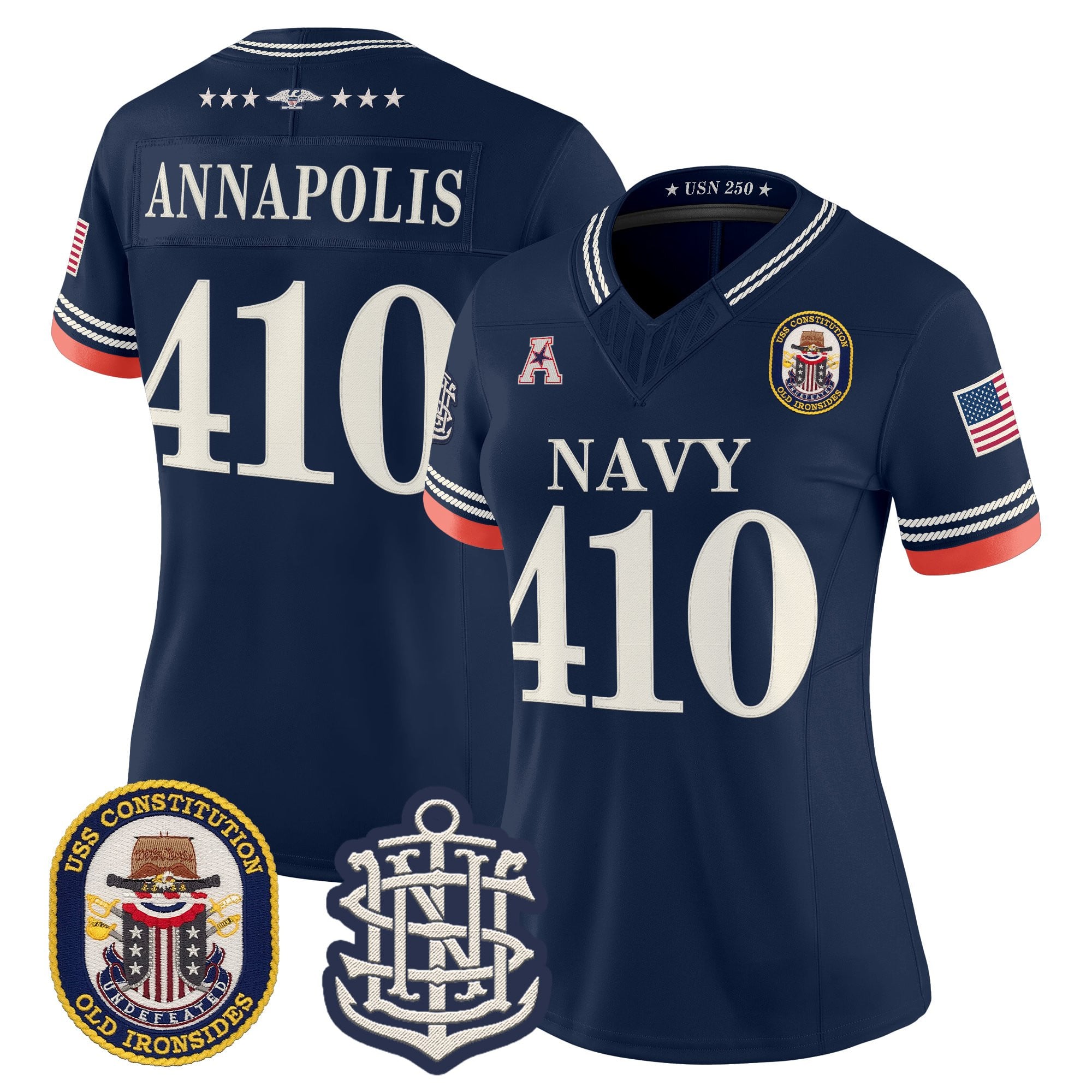 Women's Navy Midshipmen 250th Anniversary Vapor Limited Jersey - USS Constitution Patch - Stitched