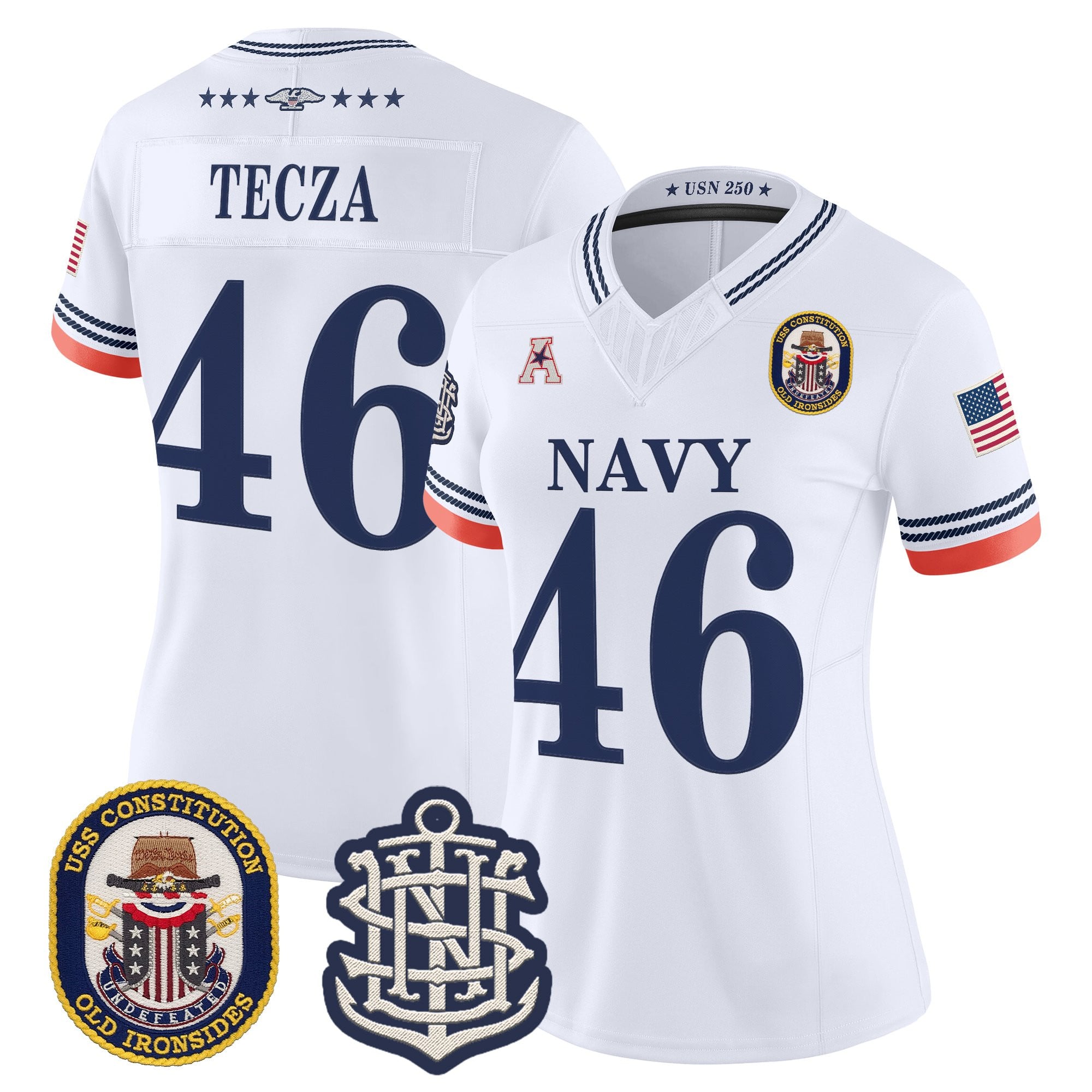 Women's Navy Midshipmen 250th Anniversary Vapor Limited Jersey - USS Constitution Patch - Stitched