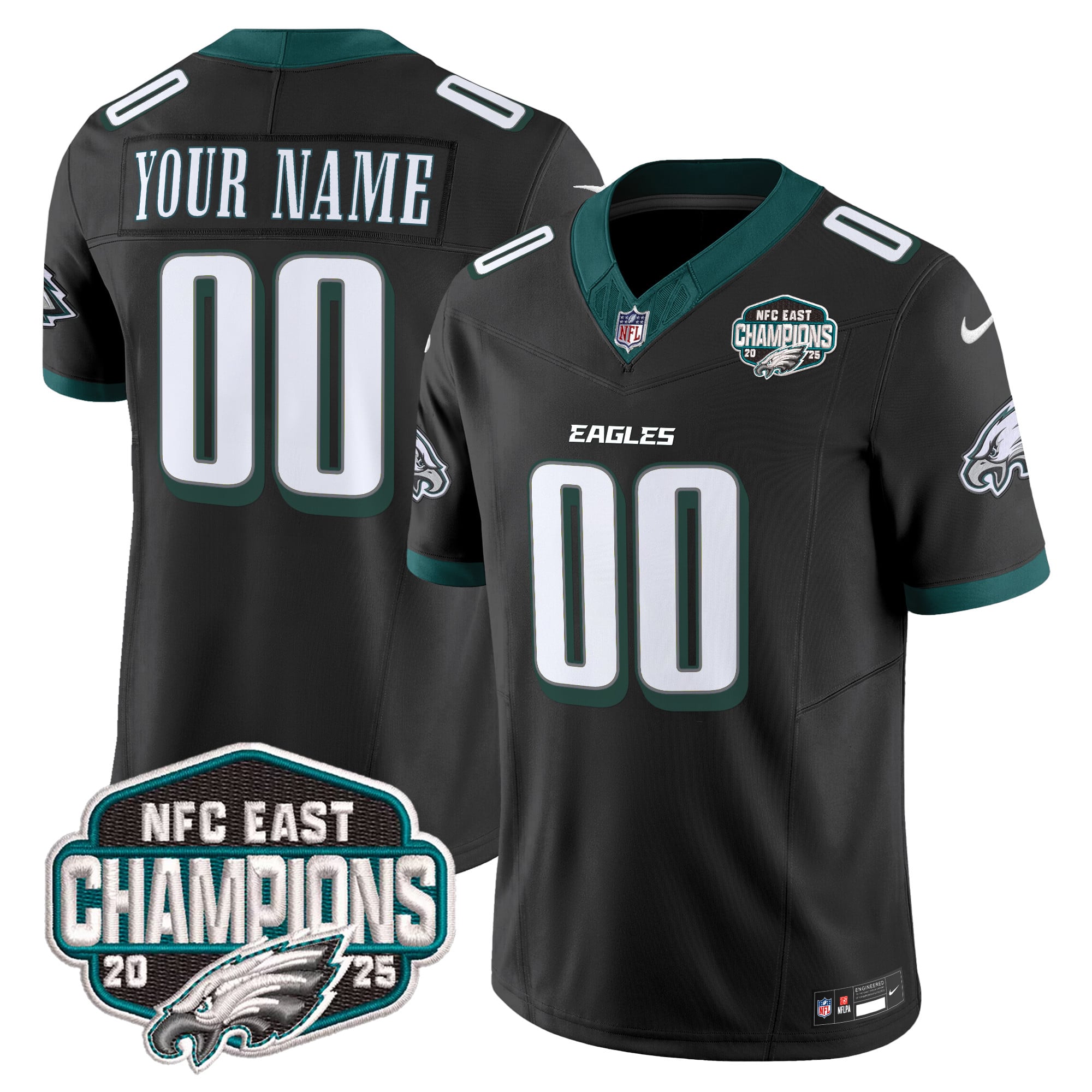 Philadelphia Eagles 2025 NFC East Division Champions Vapor Limited Custom Jersey - All Stitched