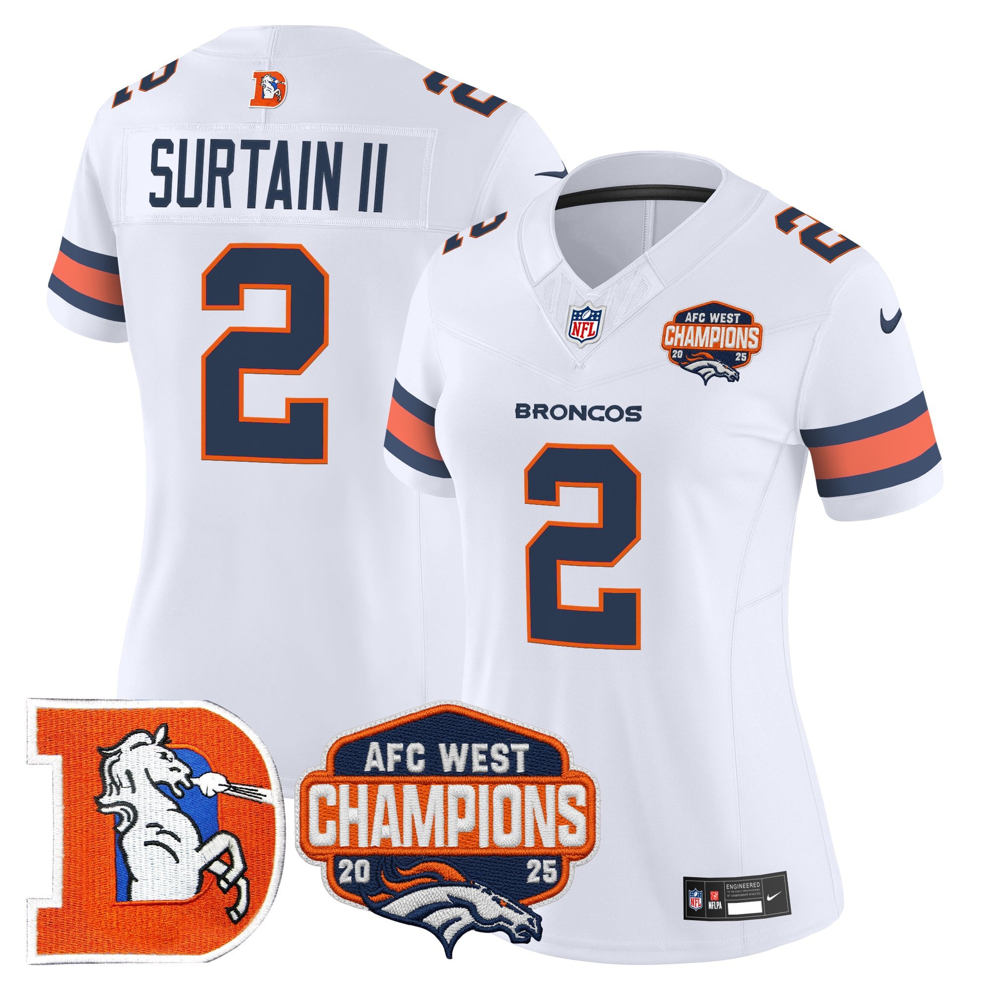 Women's Denver Broncos Throwback Vapor Limited Jersey - 2025 AFC West Division Champions Patch - All Stitched