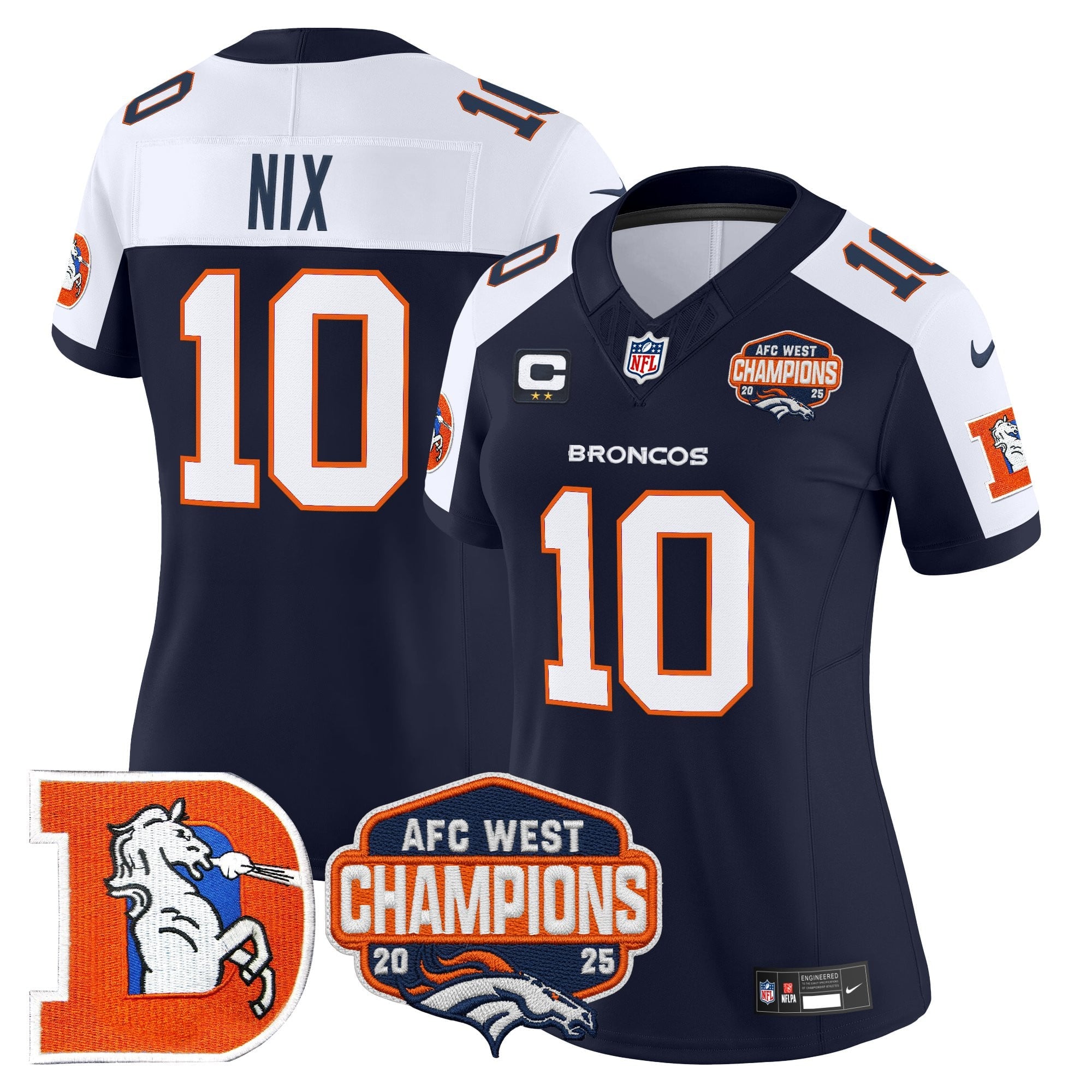 Women's Denver Broncos Throwback Vapor Limited Jersey - 2025 AFC West Division Champions Patch - All Stitched