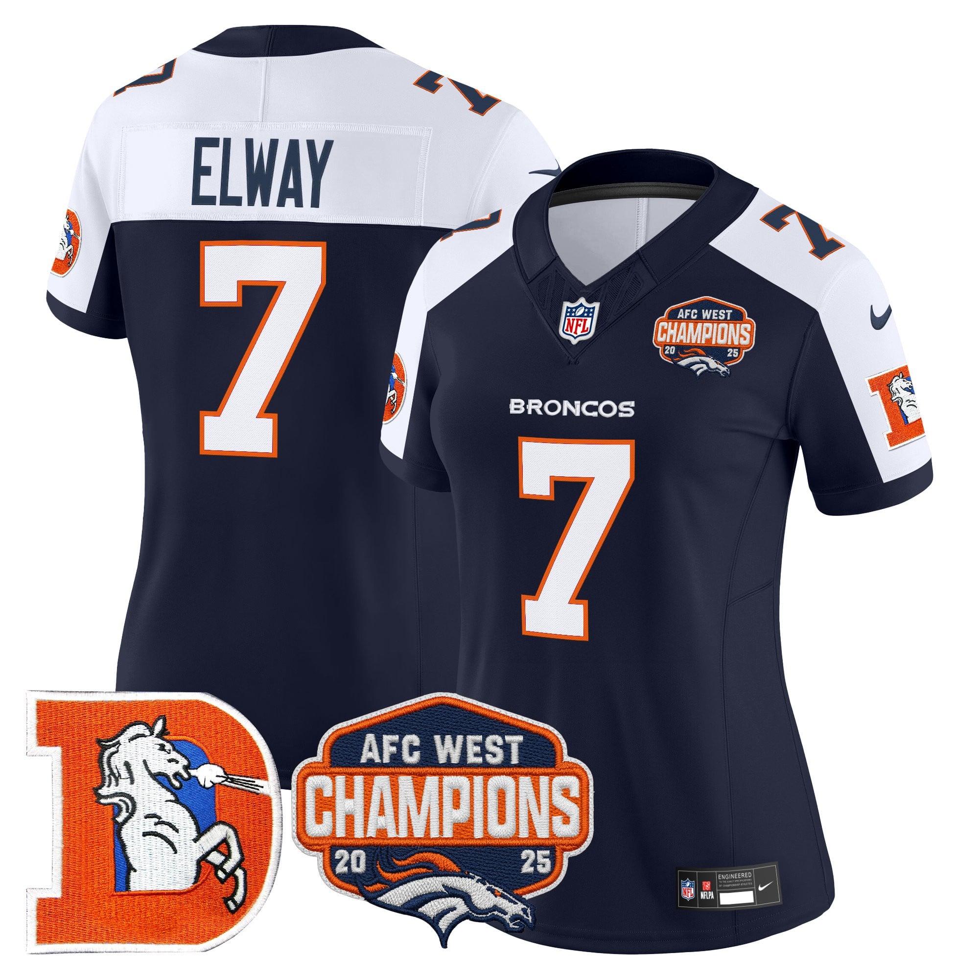 Women's Denver Broncos Throwback Vapor Limited Jersey - 2025 AFC West Division Champions Patch - All Stitched