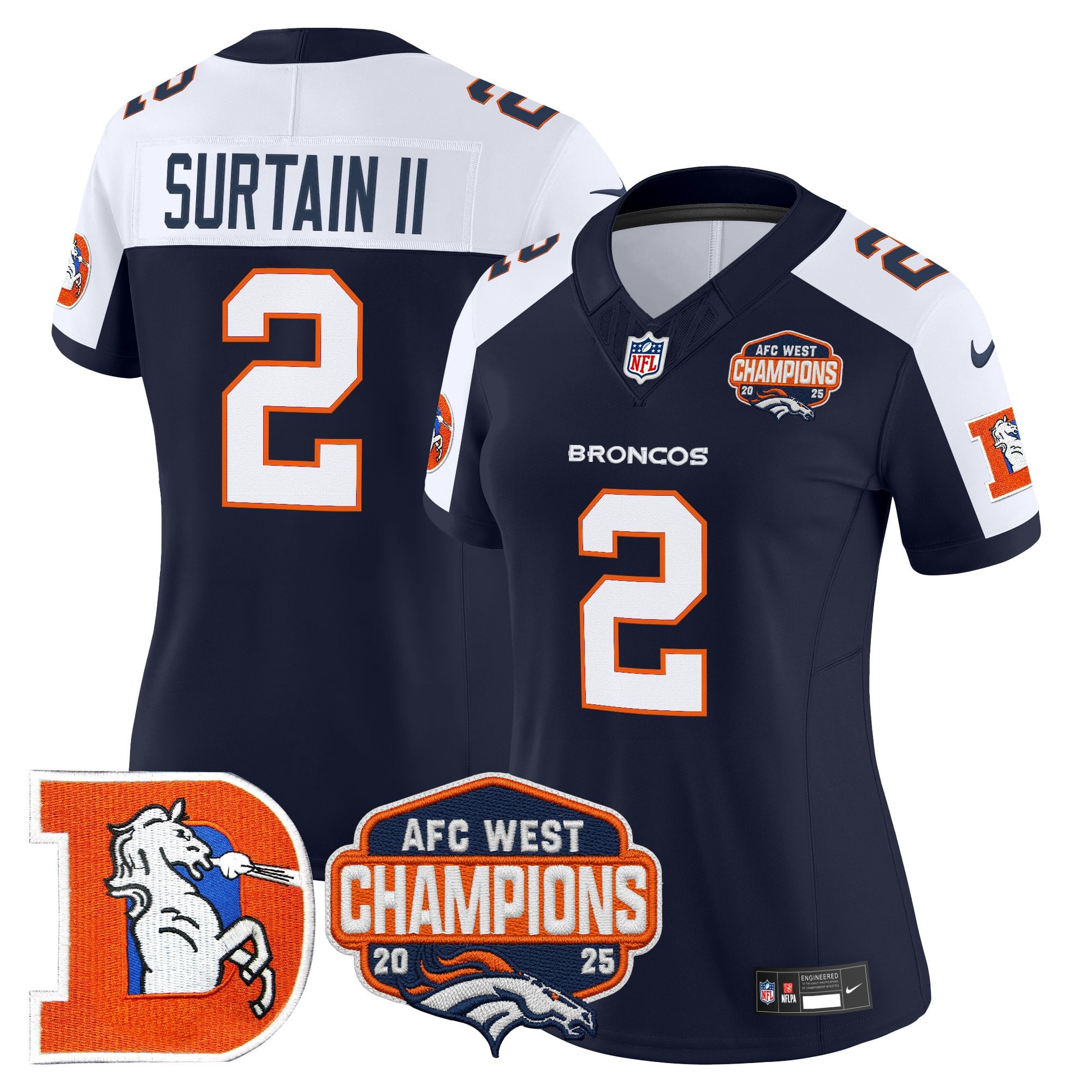 Women's Denver Broncos Throwback Vapor Limited Jersey - 2025 AFC West Division Champions Patch - All Stitched