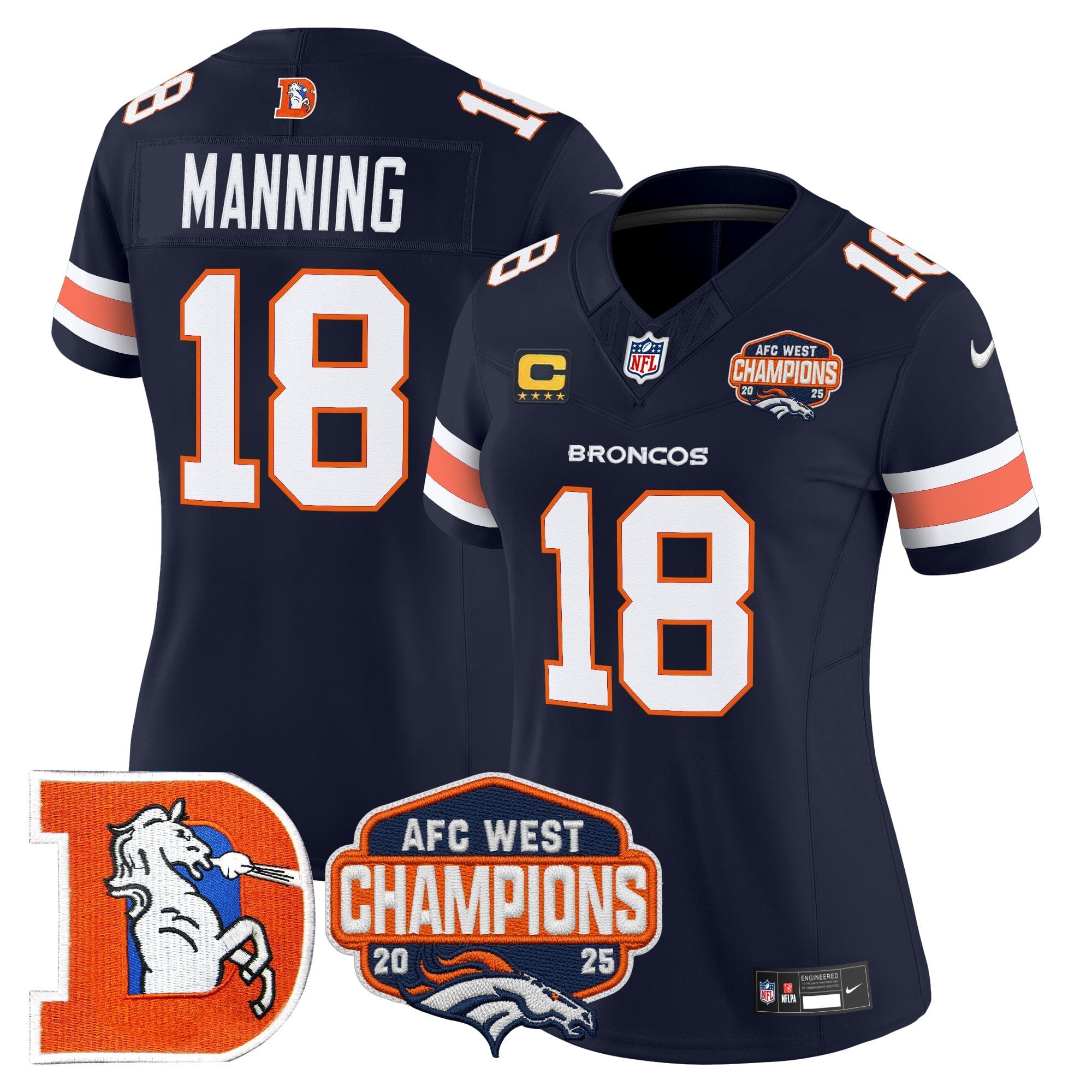 Women's Denver Broncos Throwback Vapor Limited Jersey - 2025 AFC West Division Champions Patch - All Stitched