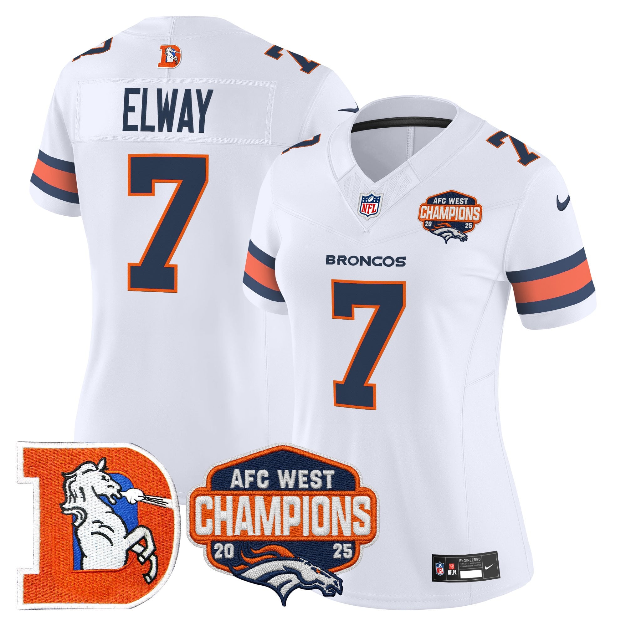 Women's Denver Broncos Throwback Vapor Limited Jersey - 2025 AFC West Division Champions Patch - All Stitched