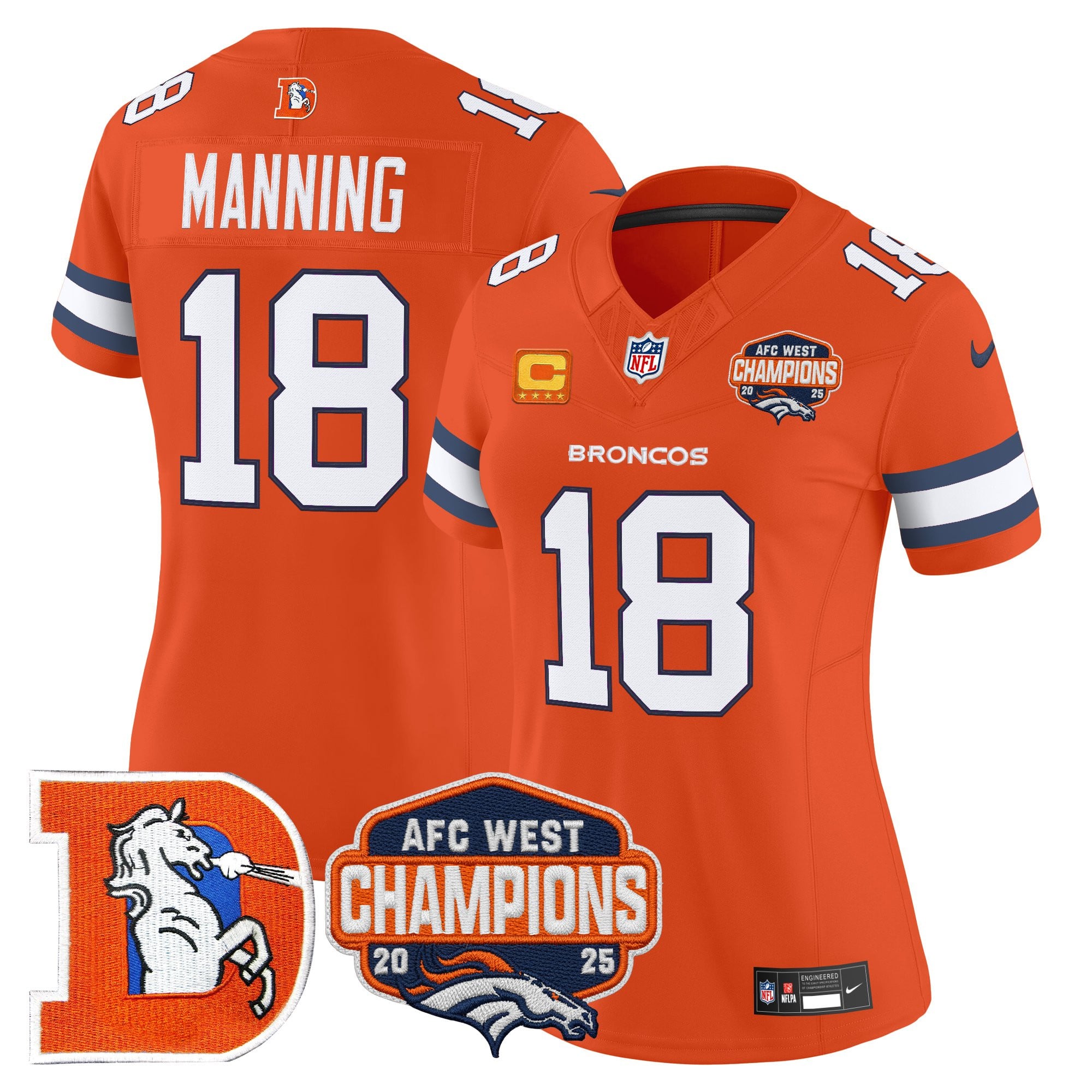 Women's Denver Broncos Throwback Vapor Limited Jersey - 2025 AFC West Division Champions Patch - All Stitched
