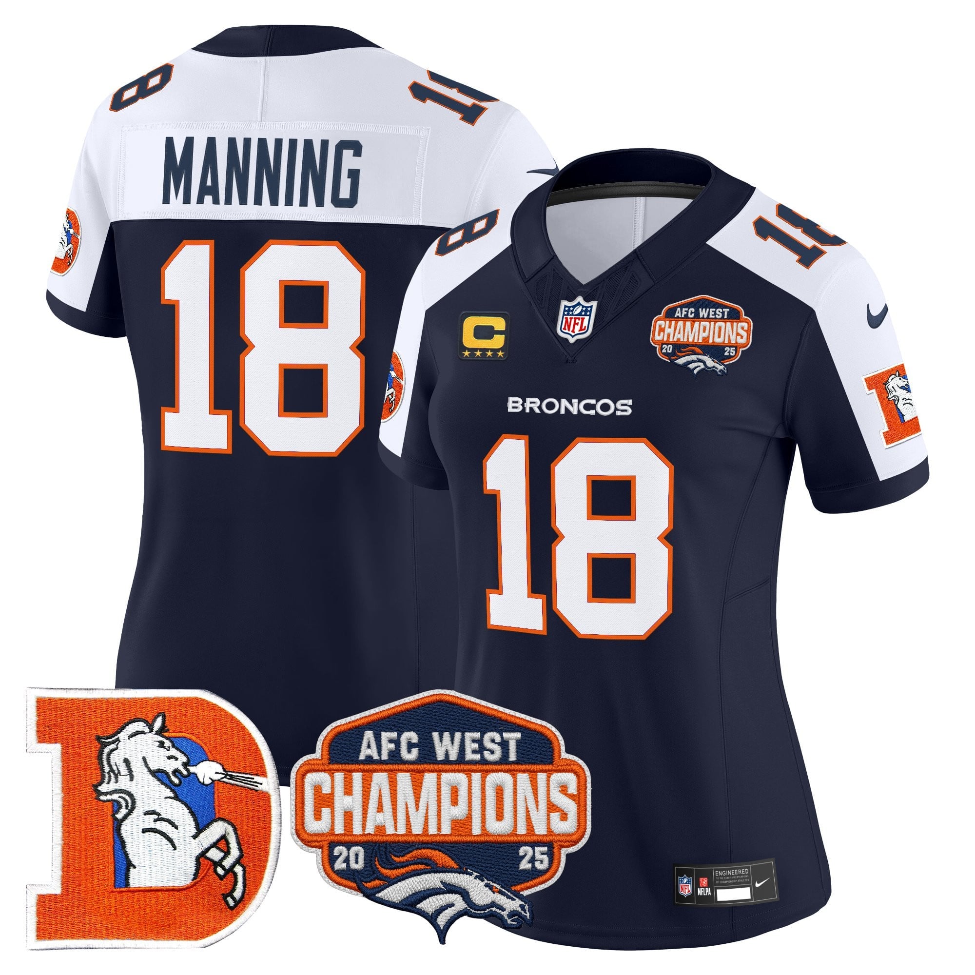 Women's Denver Broncos Throwback Vapor Limited Jersey - 2025 AFC West Division Champions Patch - All Stitched