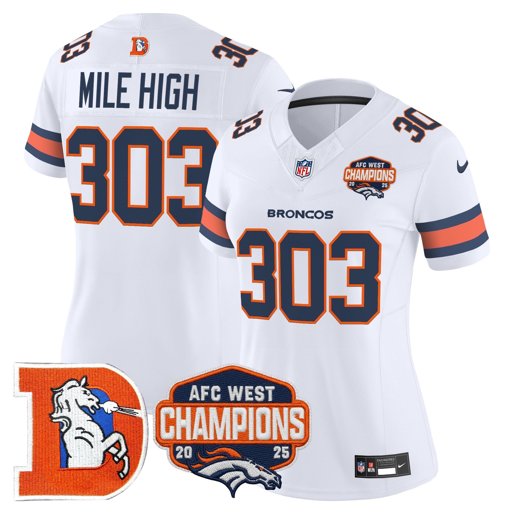 Women's Denver Broncos Throwback Vapor Limited Jersey - 2025 AFC West Division Champions Patch - All Stitched