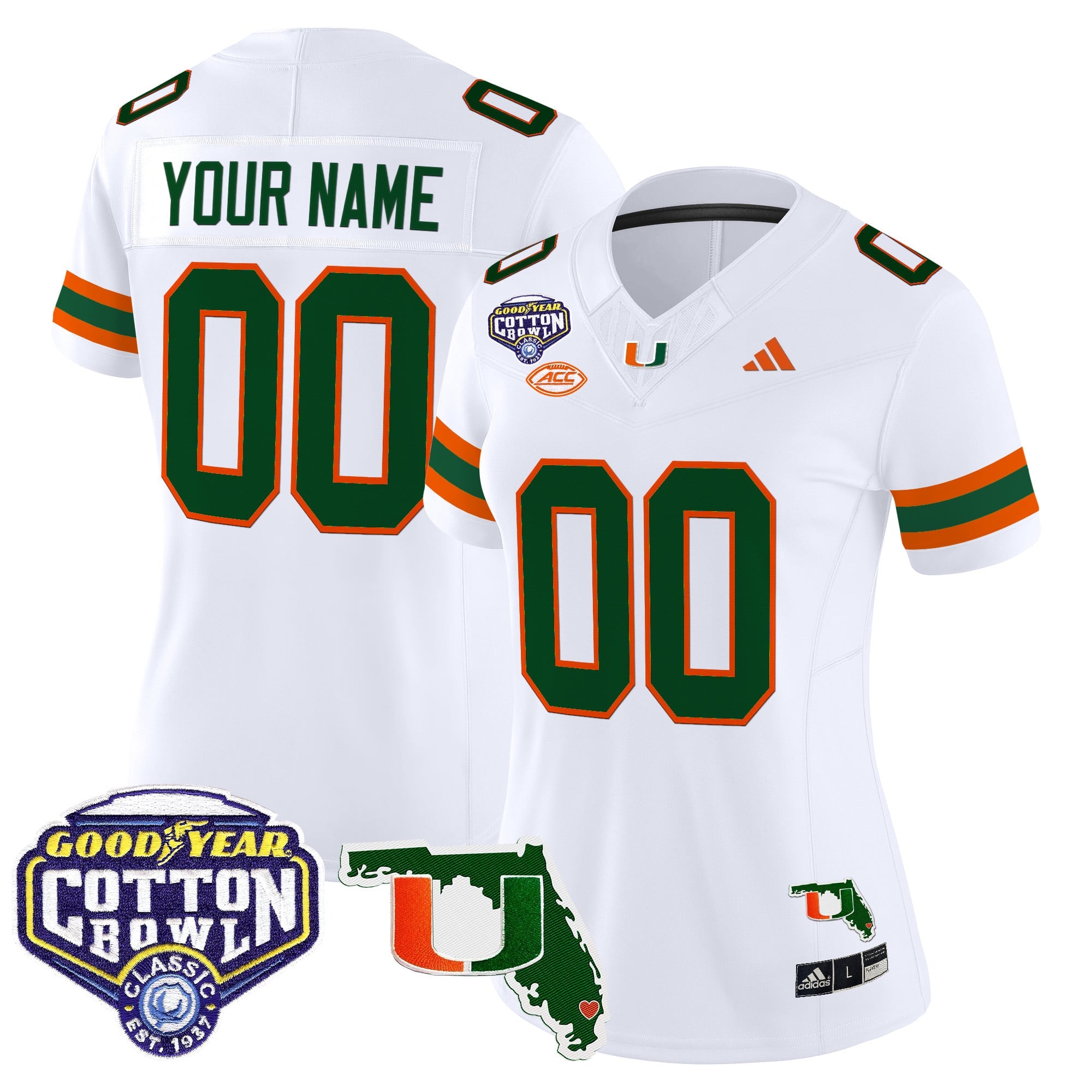 Miami Hurricanes 2025 Cotton Bowl & Florida Patch Vapor Limited Custom Jersey - All Stitched