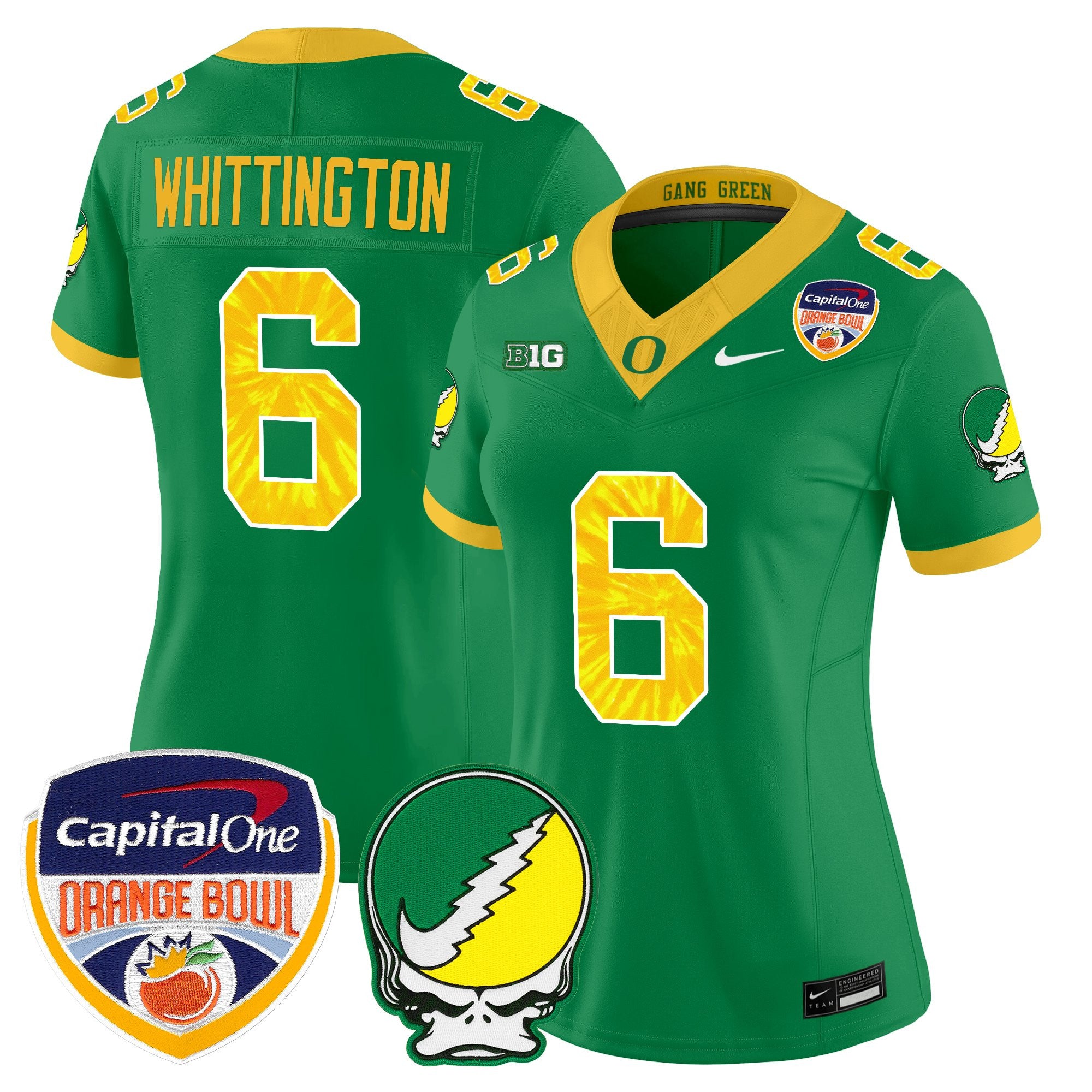 Women's Oregon Ducks "Grateful Ducks" Vapor Limited Jersey - 2025/26 Orange Bowl Patch - All Stitched