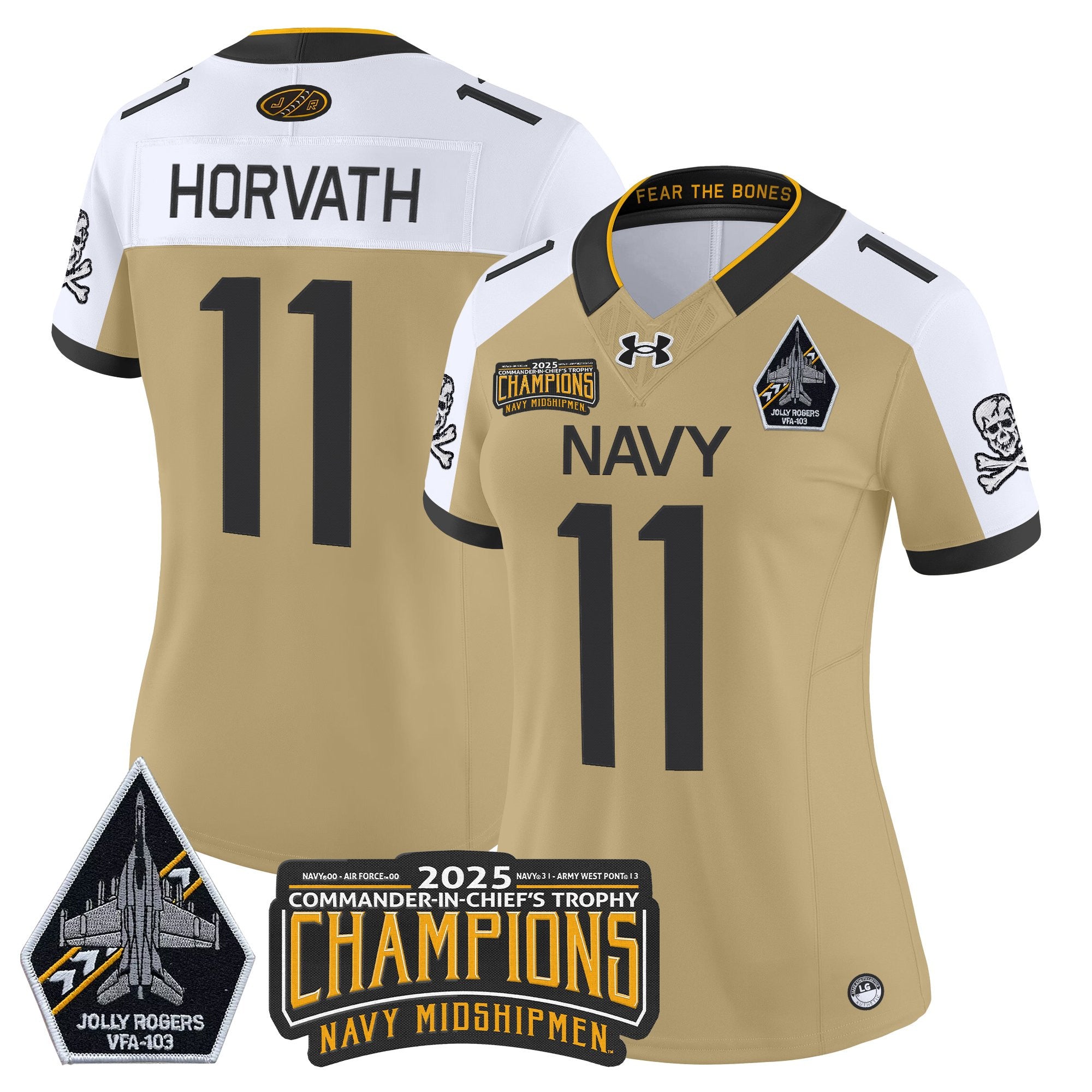 Women's Navy Midshipmen Jolly Rogers 2025 Commander-In-Chief's Trophy Champions Vapor Limited Jersey - All Stitched