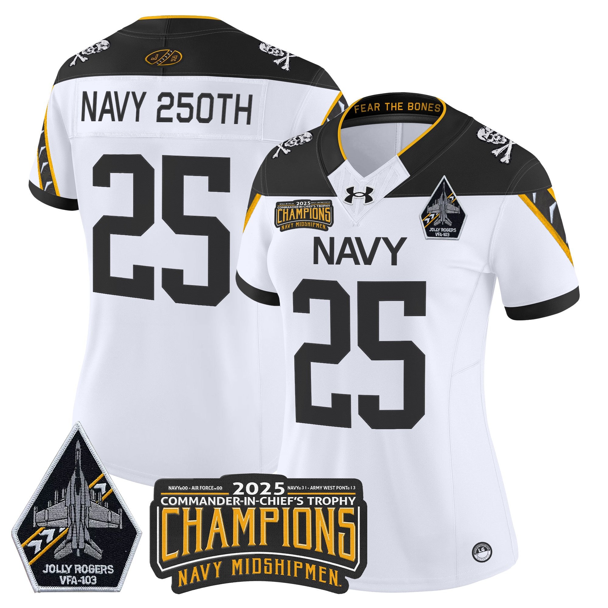 Women's Navy Midshipmen Jolly Rogers 2025 Commander-In-Chief's Trophy Champions Vapor Limited Jersey - All Stitched