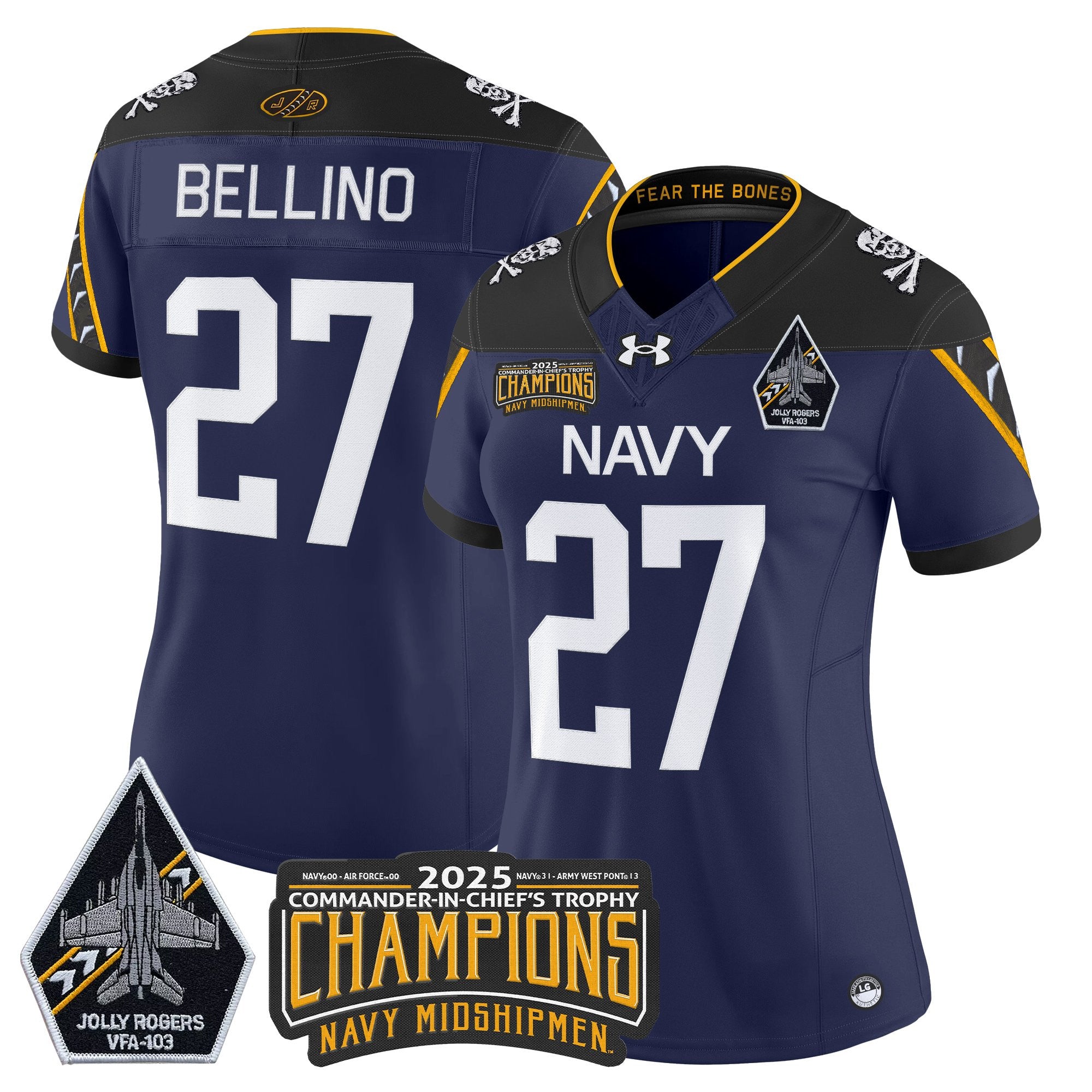 Women's Navy Midshipmen Jolly Rogers 2025 Commander-In-Chief's Trophy Champions Vapor Limited Jersey - All Stitched