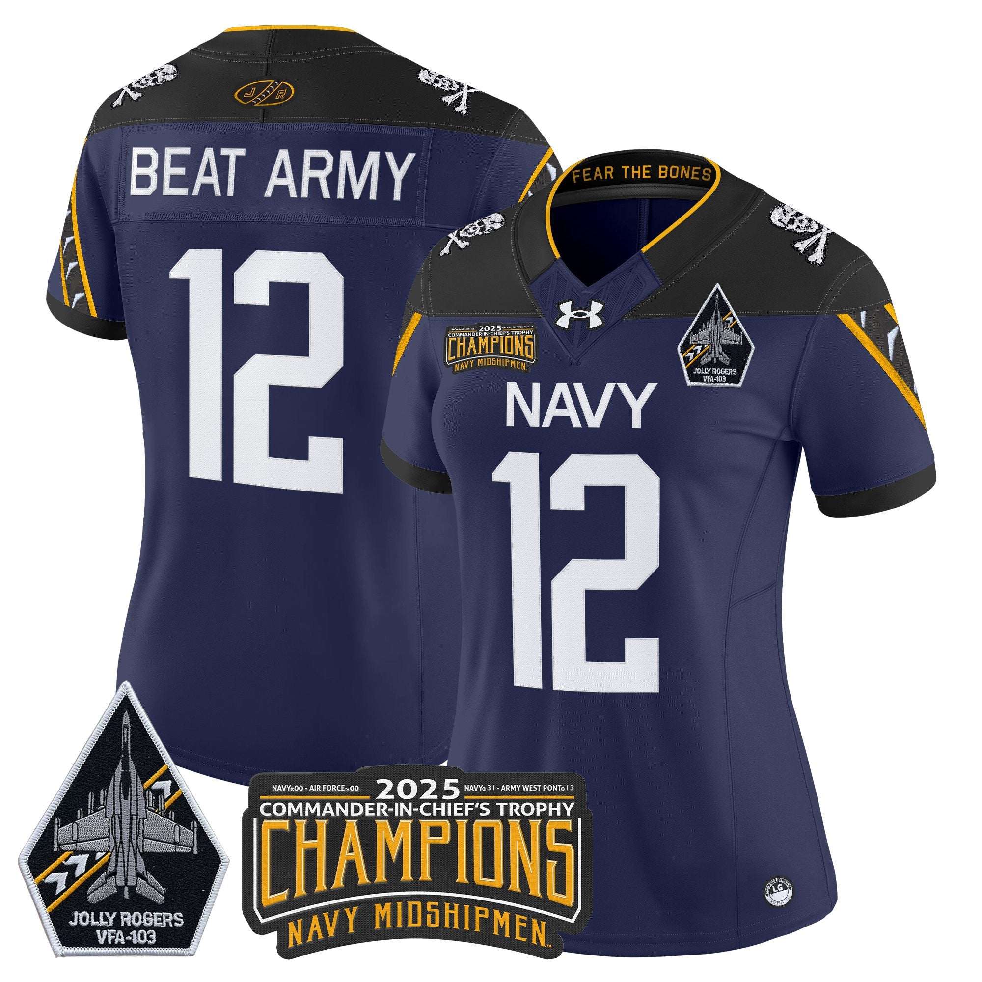 Women's Navy Midshipmen Jolly Rogers 2025 Commander-In-Chief's Trophy Champions Vapor Limited Jersey - All Stitched