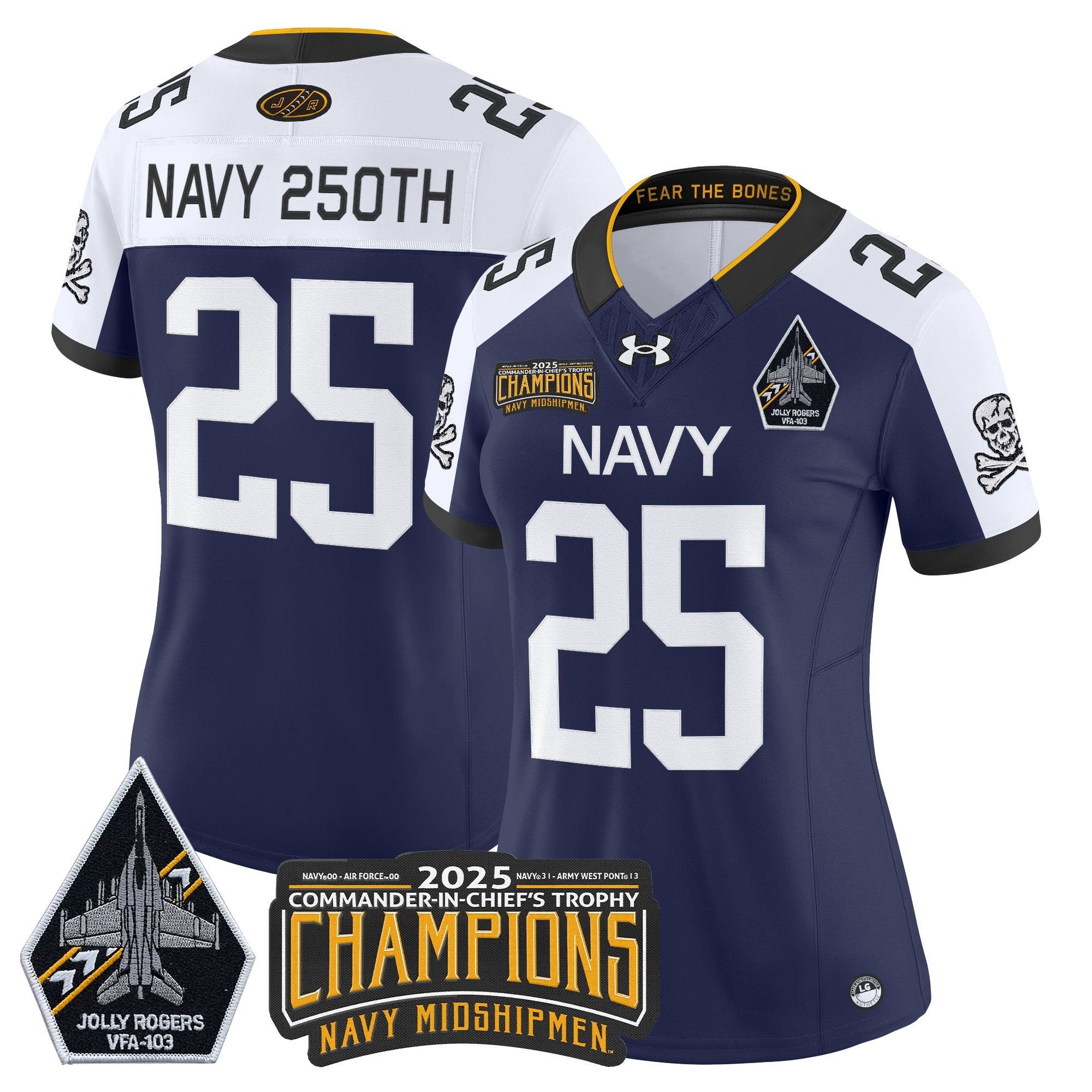 Women's Navy Midshipmen Jolly Rogers 2025 Commander-In-Chief's Trophy Champions Vapor Limited Jersey - All Stitched