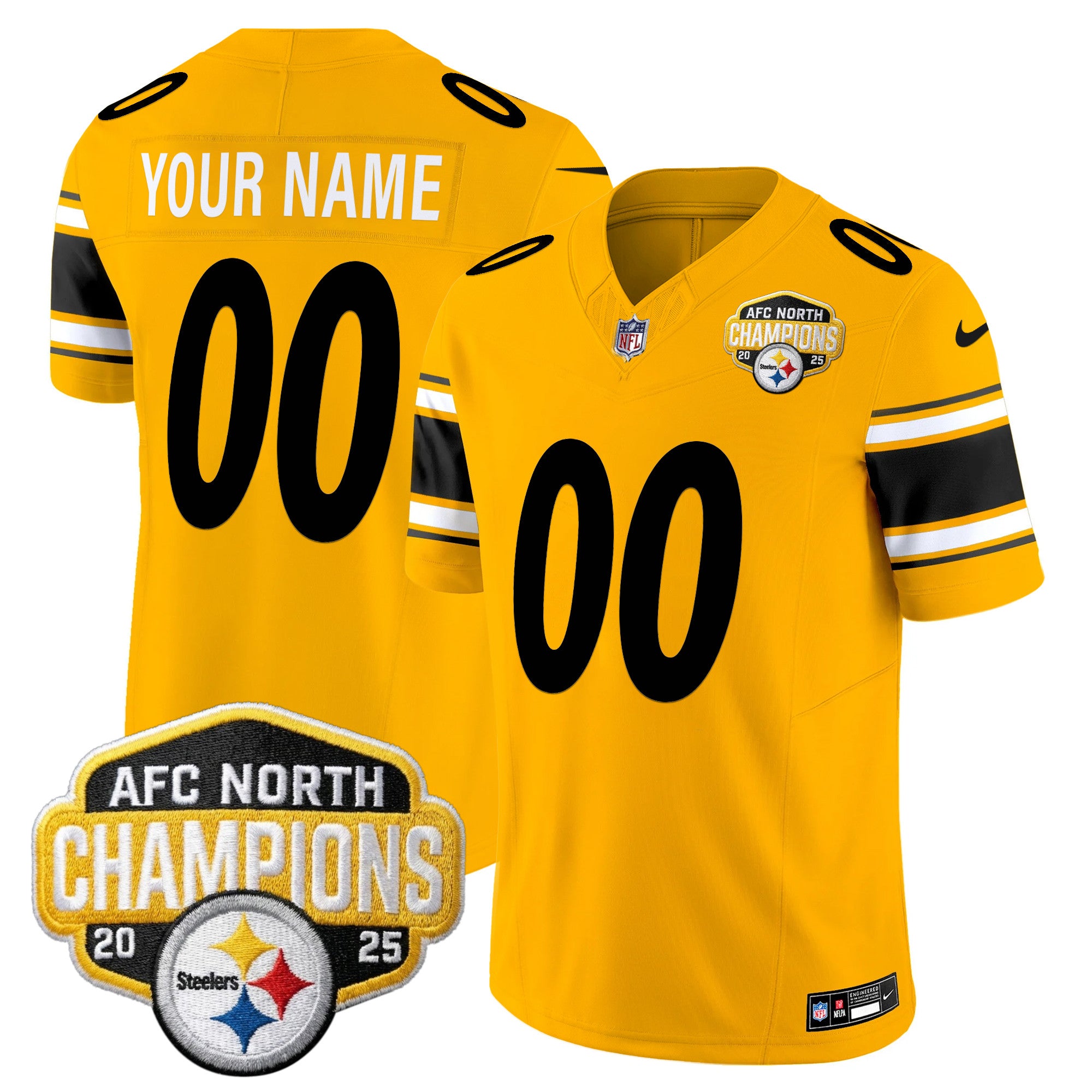 Pittsburgh Steelers 2025 AFC North Division Champions Vapor Limited Custom Jersey - All Stitched