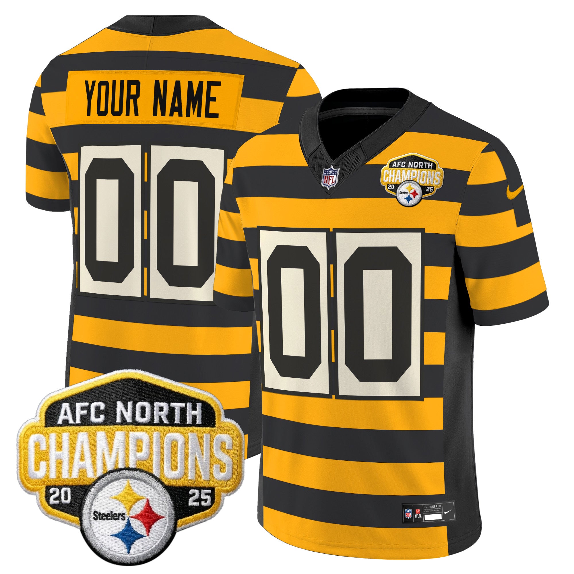 Pittsburgh Steelers 2025 AFC North Division Champions Vapor Limited Custom Jersey - All Stitched