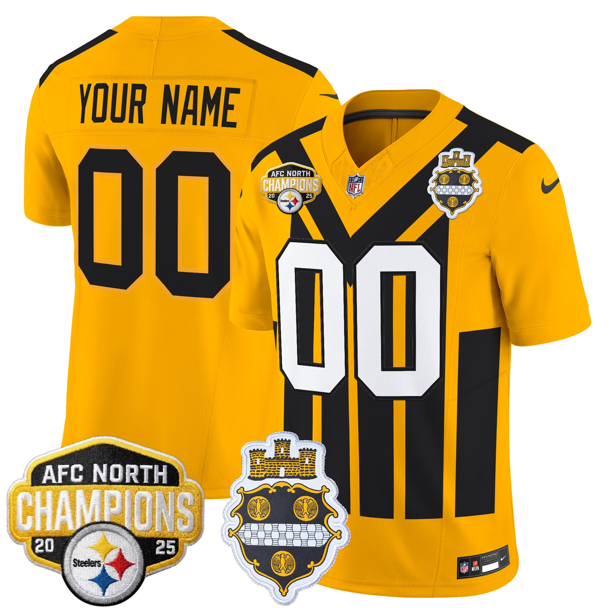 Pittsburgh Steelers 2025 AFC North Division Champions Vapor Limited Custom Jersey - All Stitched