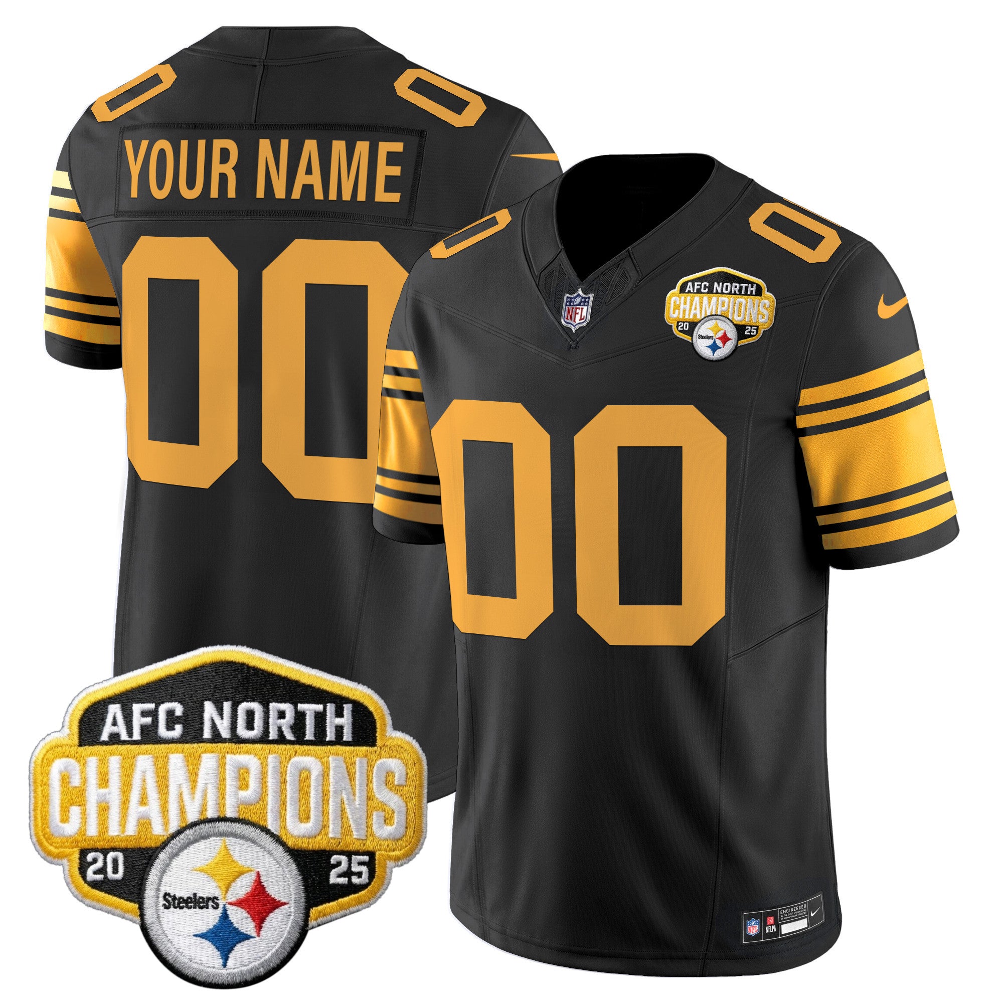 Pittsburgh Steelers 2025 AFC North Division Champions Vapor Limited Custom Jersey - All Stitched