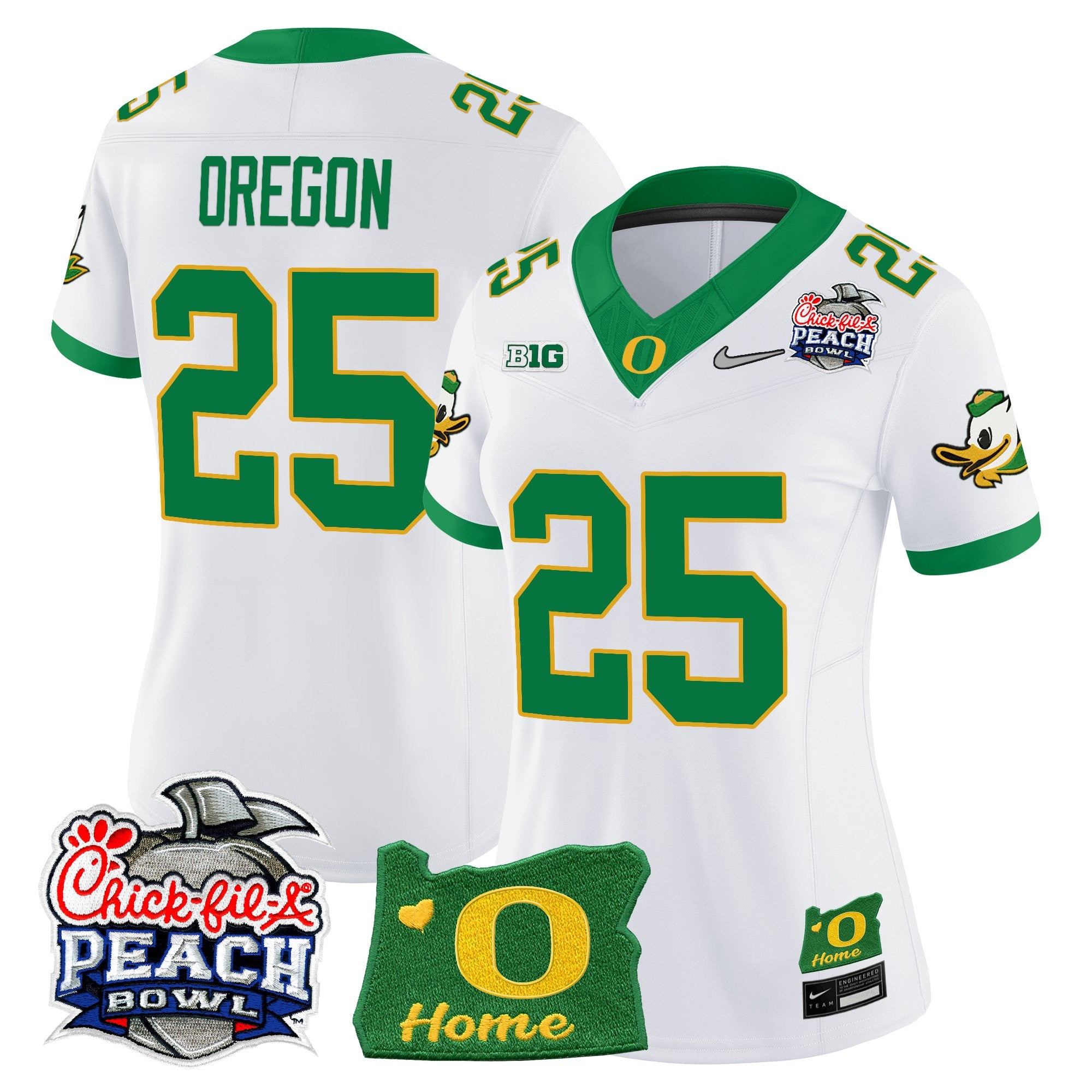 Women's Oregon Ducks 2026 Peach Bowl & Oregon State Patch Vapor Limited Jersey - All Stitched
