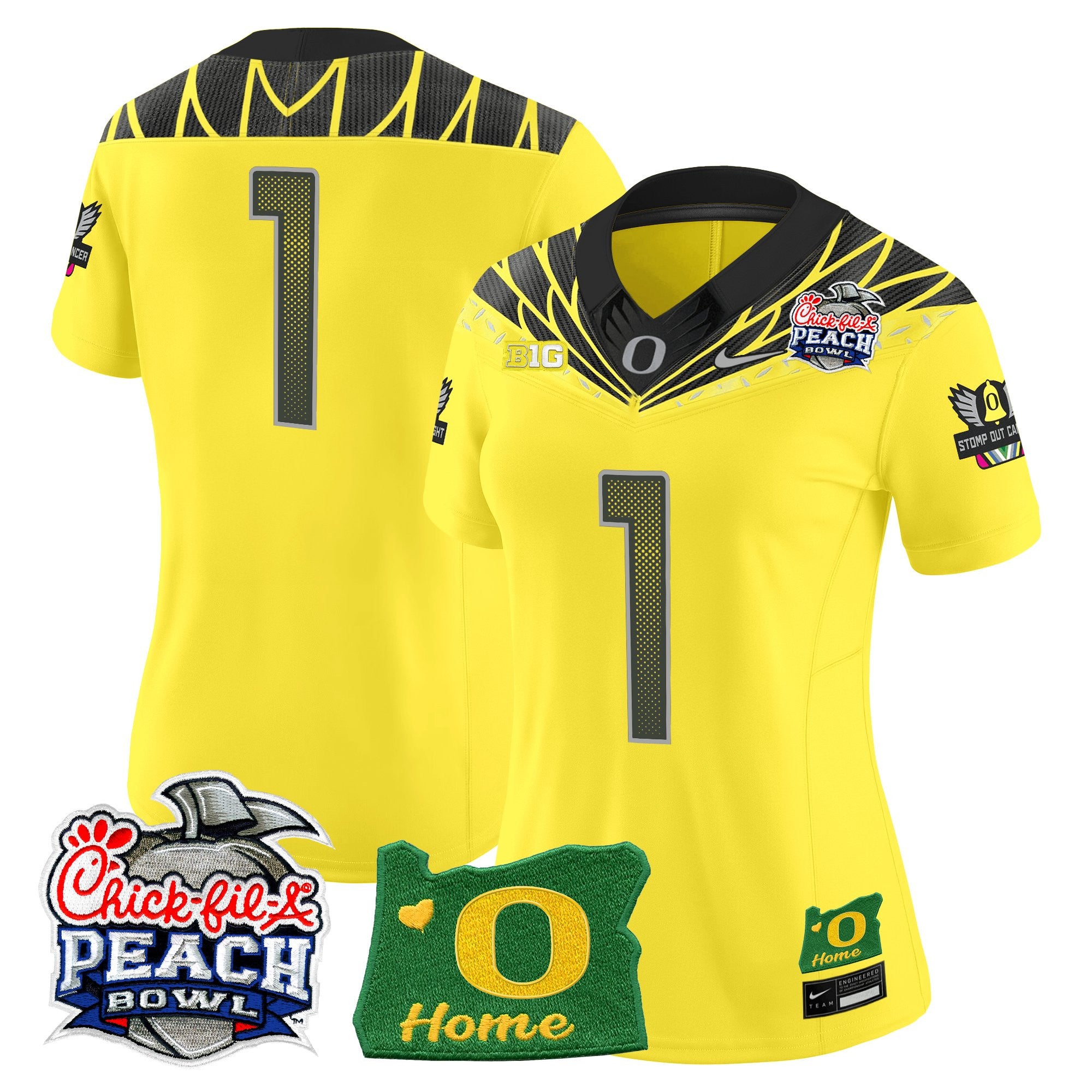 Women's Oregon Ducks 2026 Peach Bowl & Oregon State Patch Vapor Limited Jersey - All Stitched
