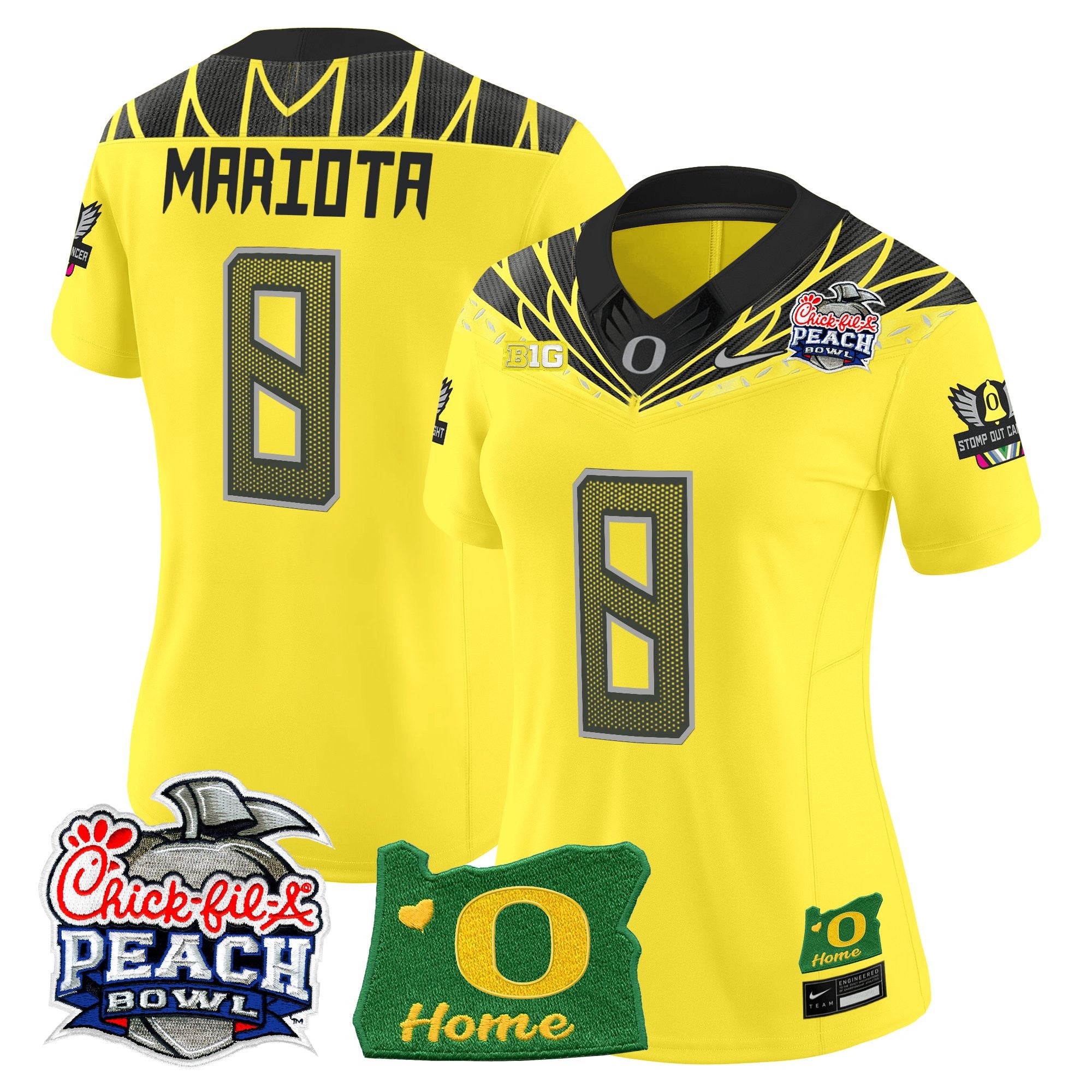 Women's Oregon Ducks 2026 Peach Bowl & Oregon State Patch Vapor Limited Jersey - All Stitched