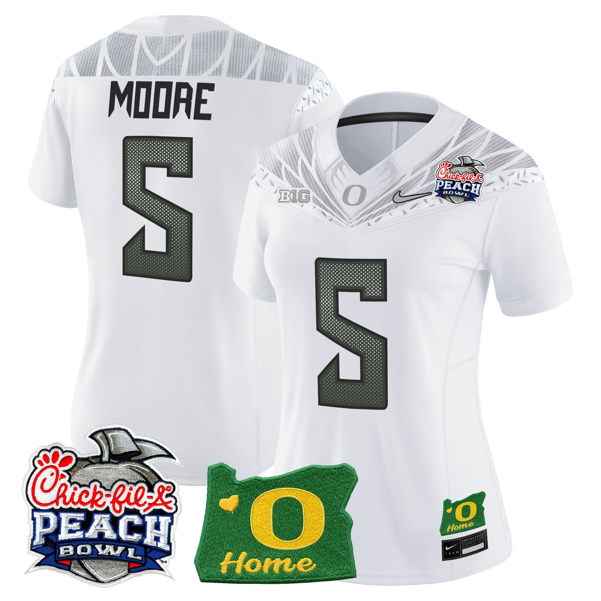 Women's Oregon Ducks 2026 Peach Bowl & Oregon State Patch Vapor Limited Jersey - All Stitched
