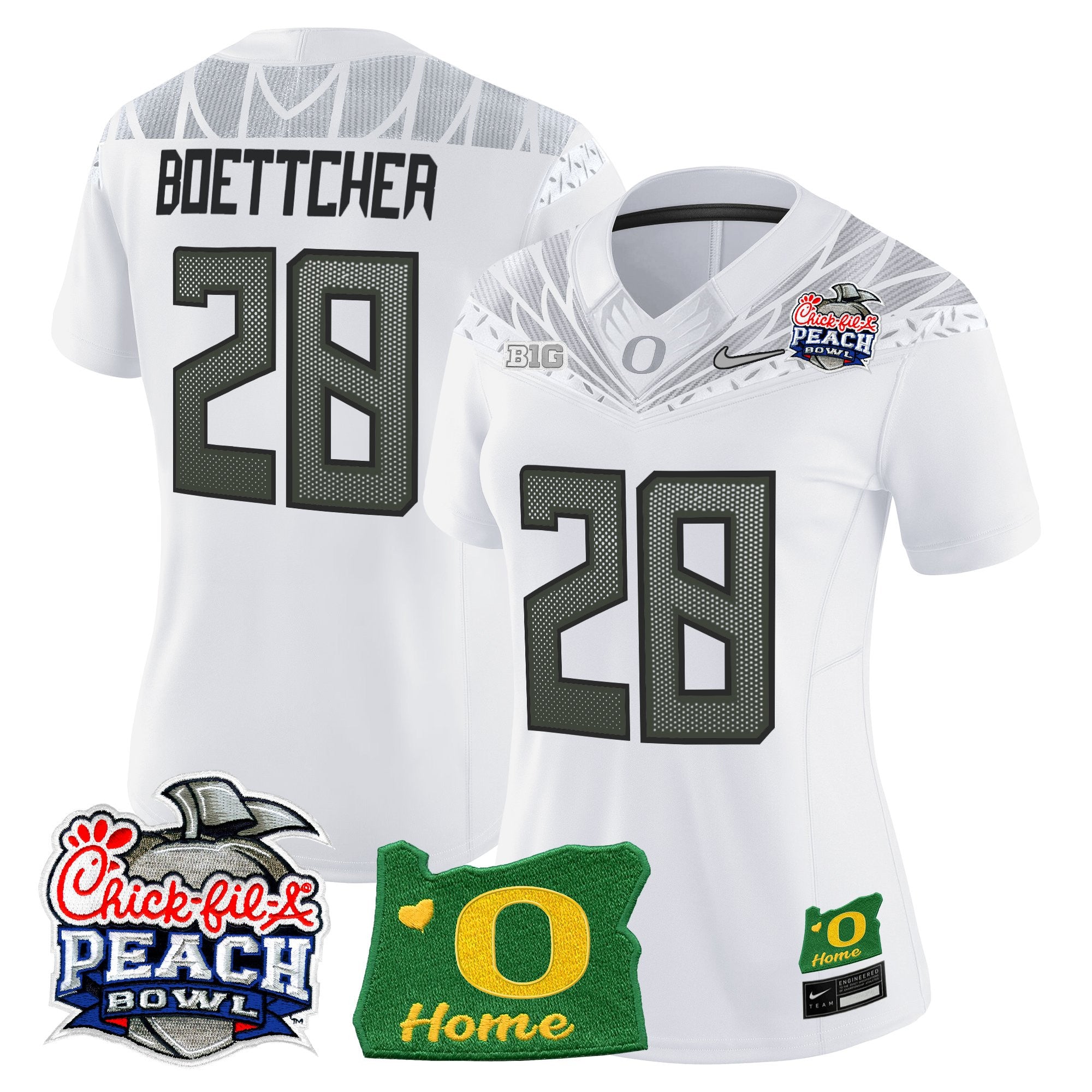 Women's Oregon Ducks 2026 Peach Bowl & Oregon State Patch Vapor Limited Jersey - All Stitched