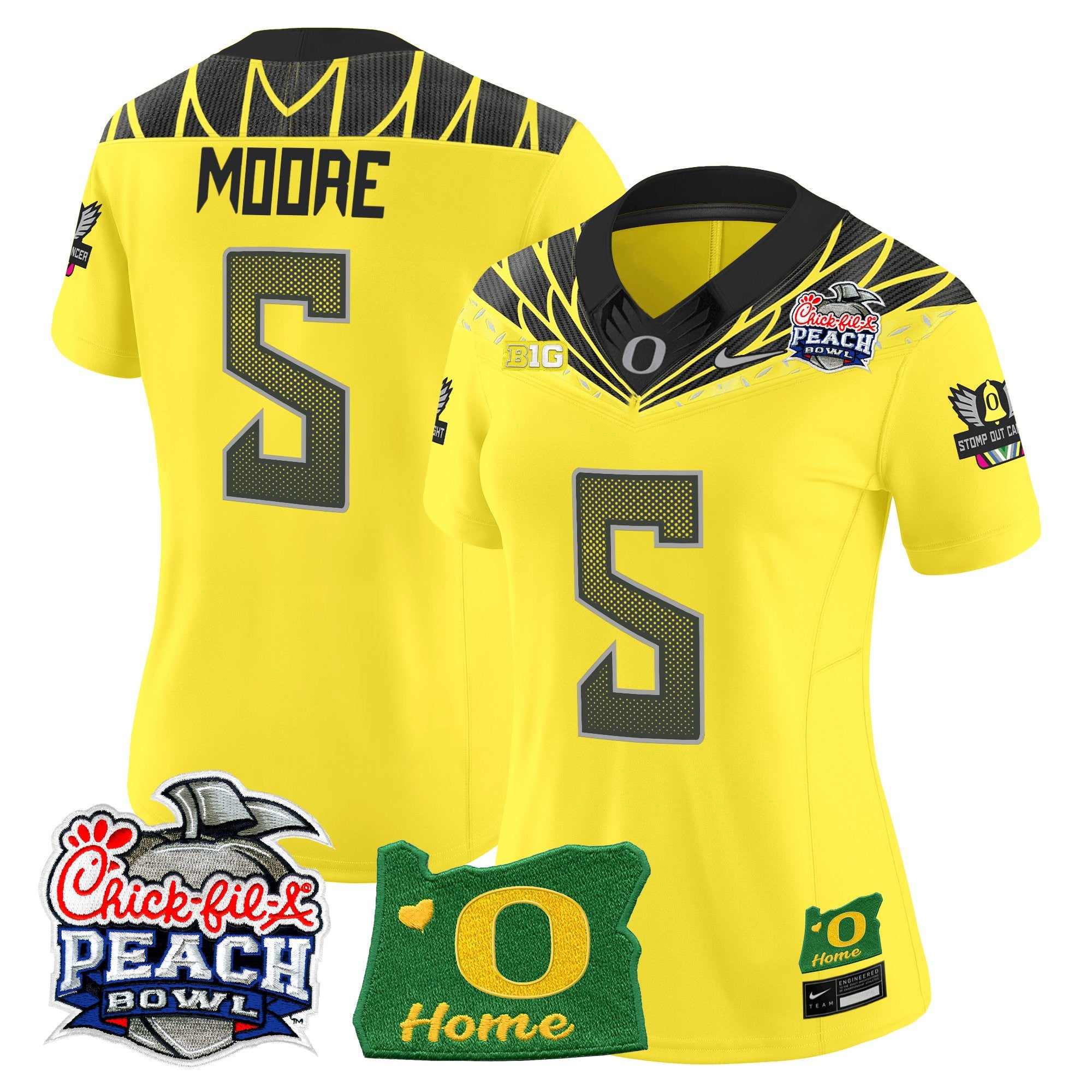 Women's Oregon Ducks 2026 Peach Bowl & Oregon State Patch Vapor Limited Jersey - All Stitched