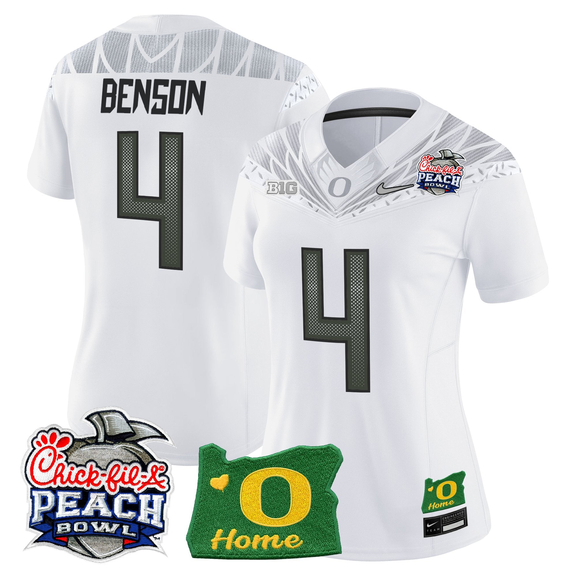 Women's Oregon Ducks 2026 Peach Bowl & Oregon State Patch Vapor Limited Jersey - All Stitched