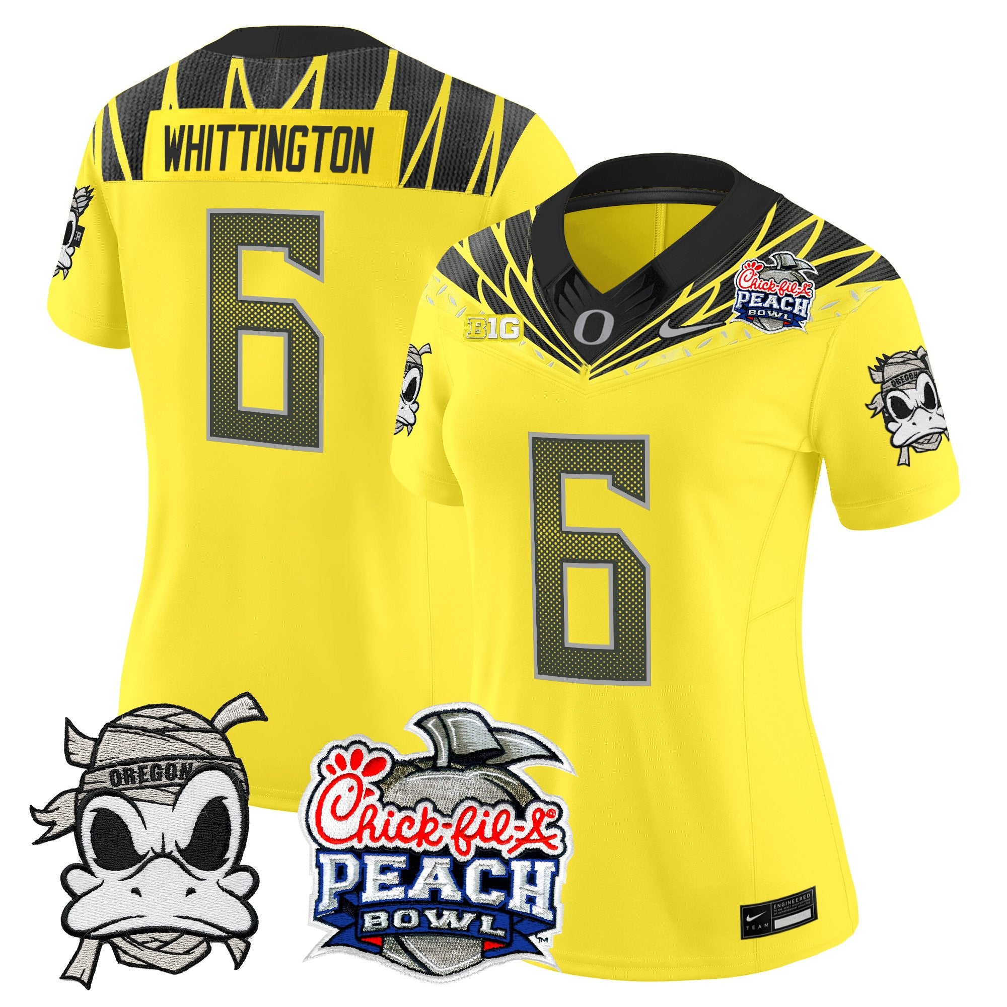 Women's Oregon Ducks "Mummy Duck" Vapor Limited Jersey - 2026 Peach Bowl Patch - All Stitched