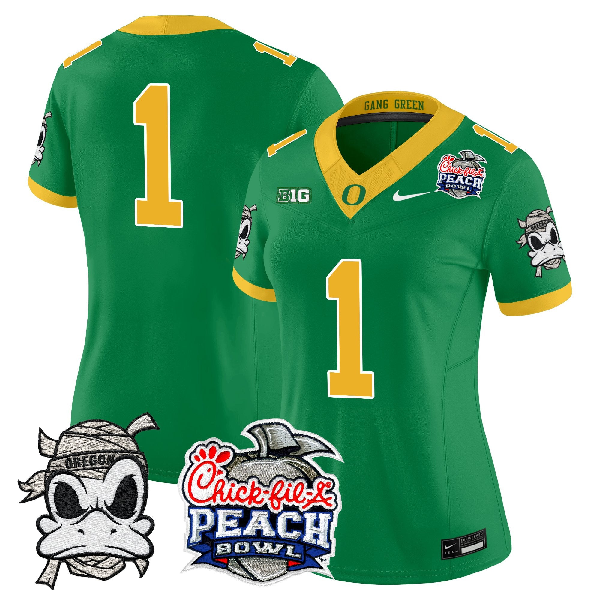 Women's Oregon Ducks "Mummy Duck" Vapor Limited Jersey - 2026 Peach Bowl Patch - All Stitched