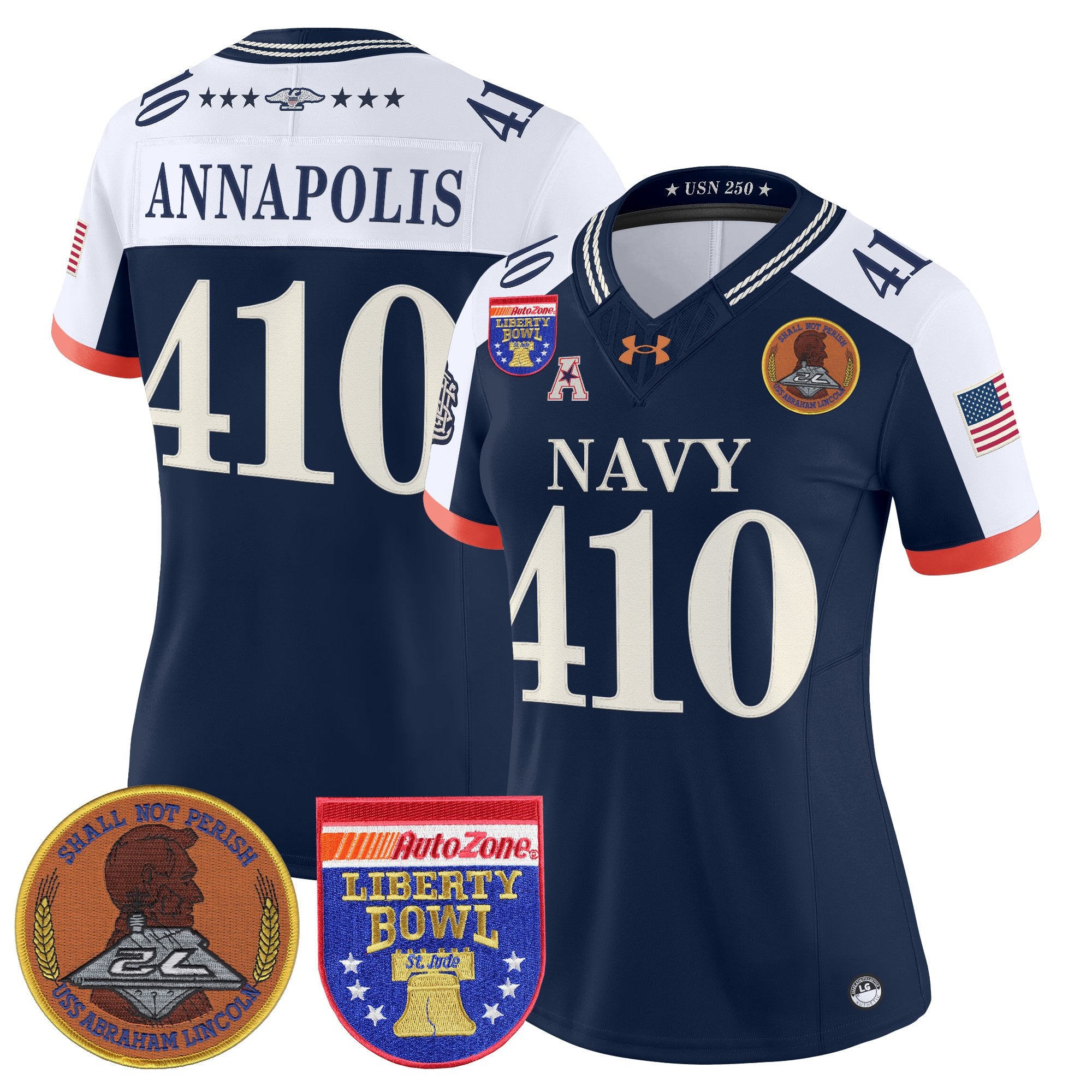 Women's Navy Midshipmen 250th Anniversary Vapor Limited Jersey - 2026 Liberty Bowl Patch - Stitched