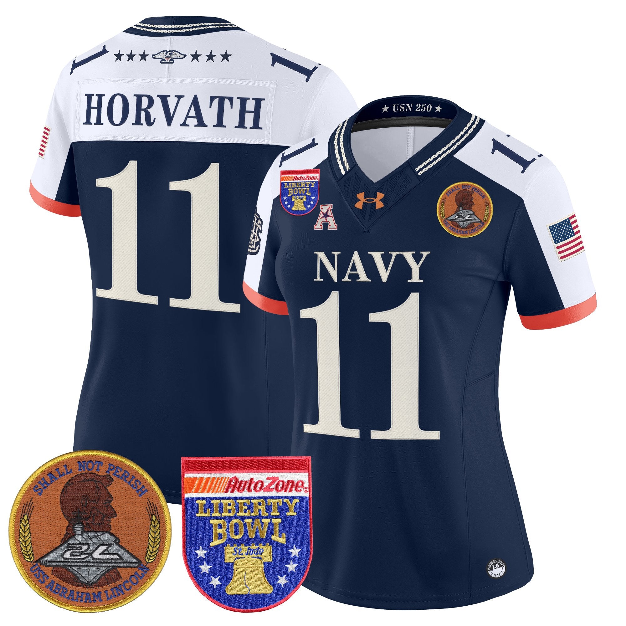 Women's Navy Midshipmen 250th Anniversary Vapor Limited Jersey - 2026 Liberty Bowl Patch - Stitched