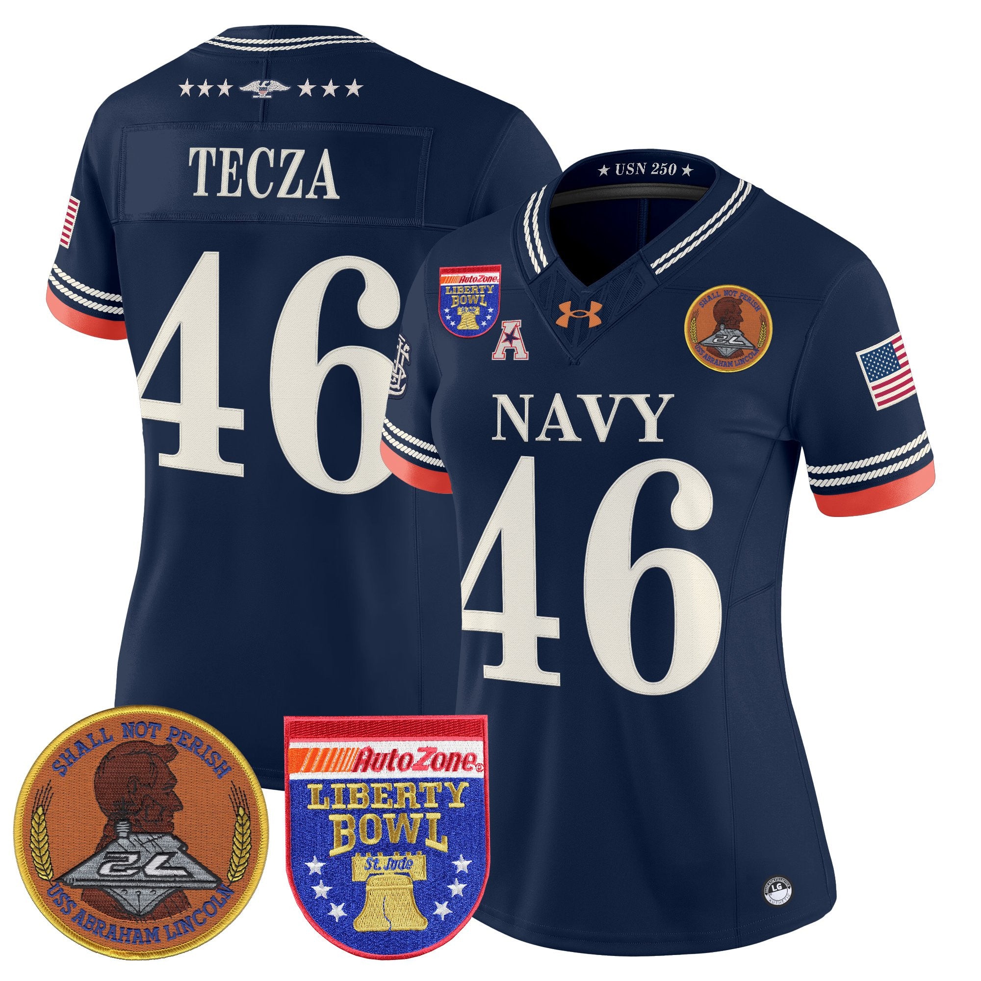 Women's Navy Midshipmen 250th Anniversary Vapor Limited Jersey - 2026 Liberty Bowl Patch - Stitched