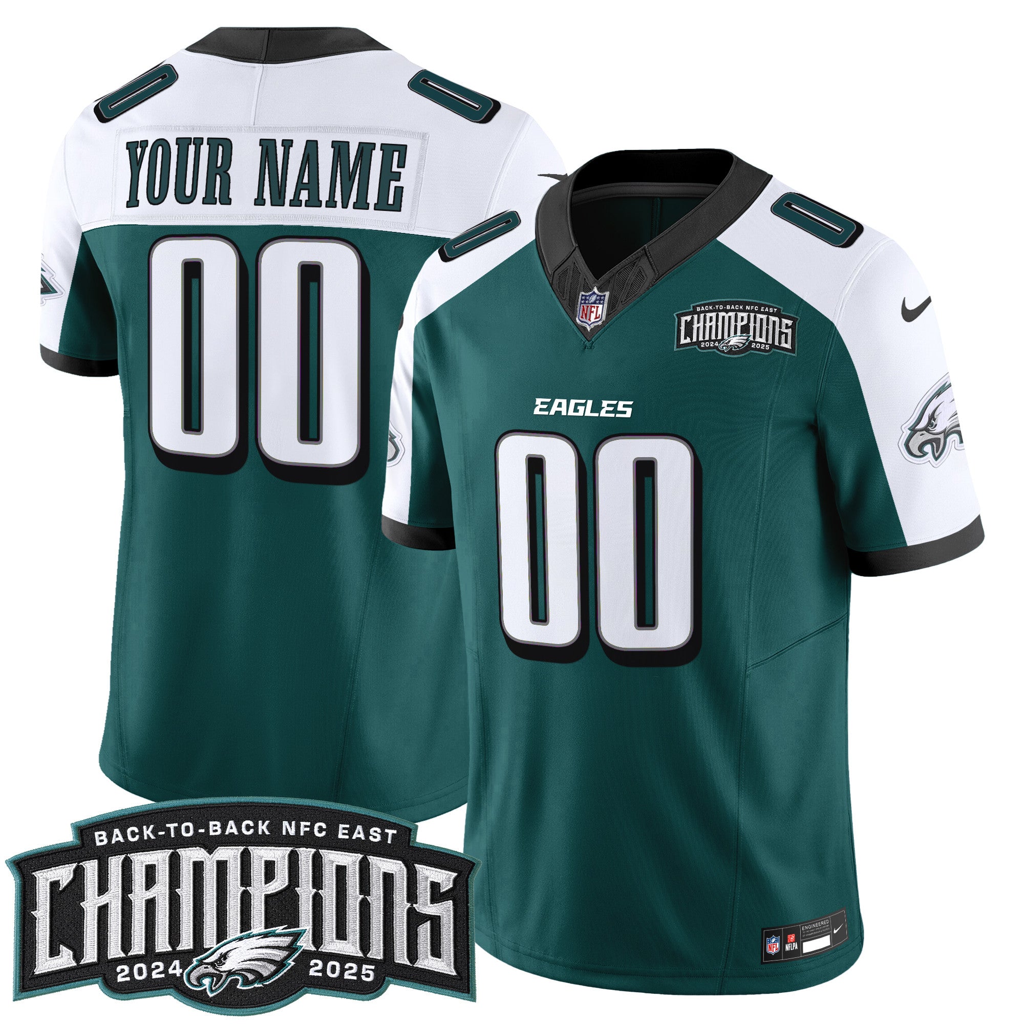 Philadelphia Eagles Back-To-Back 2024-2025 NFC East Division Champions Vapor Limited Custom Jersey - All Stitched