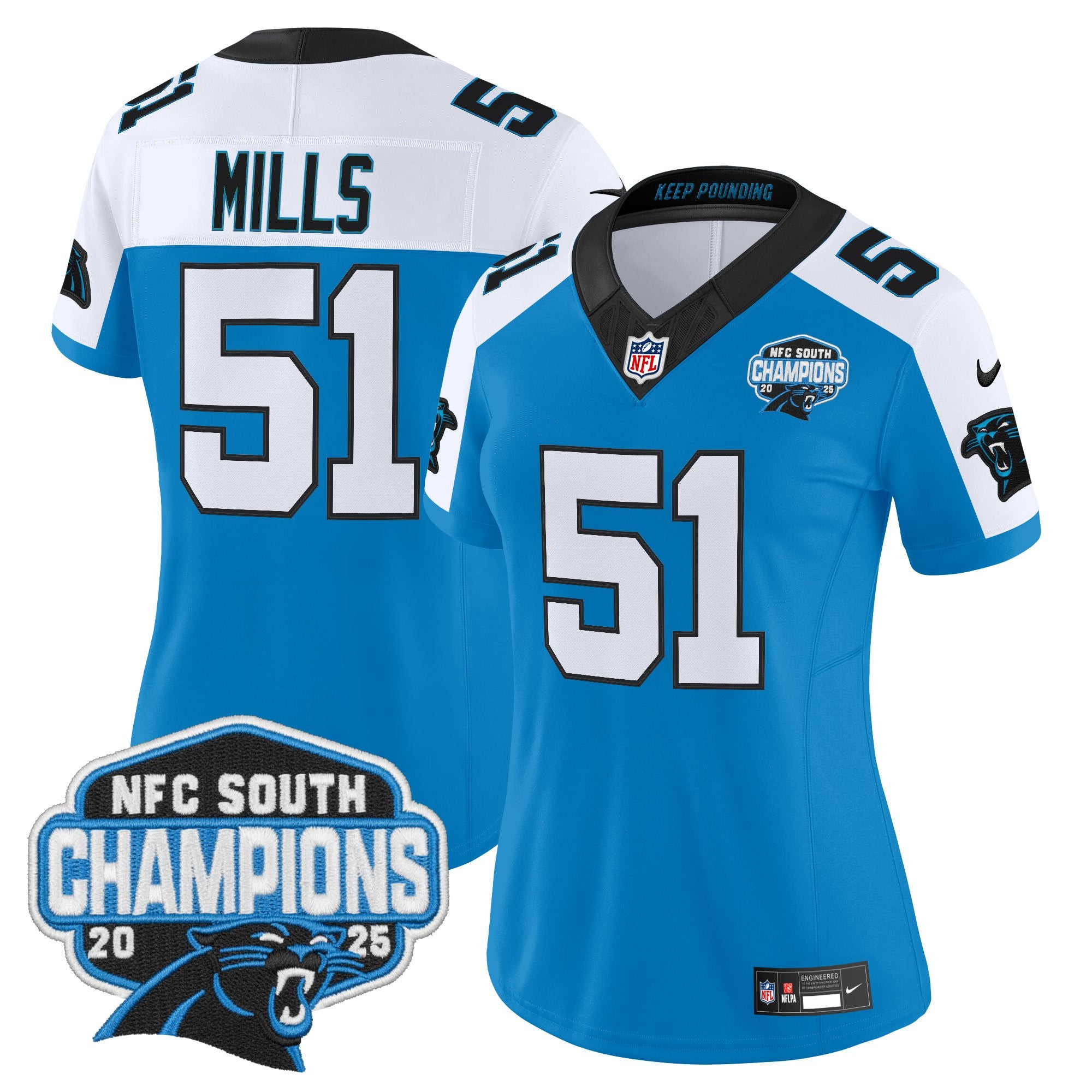 Women's Carolina Panthers 2025 NFC South Division Champions Vapor Limited Jersey - All Stitched